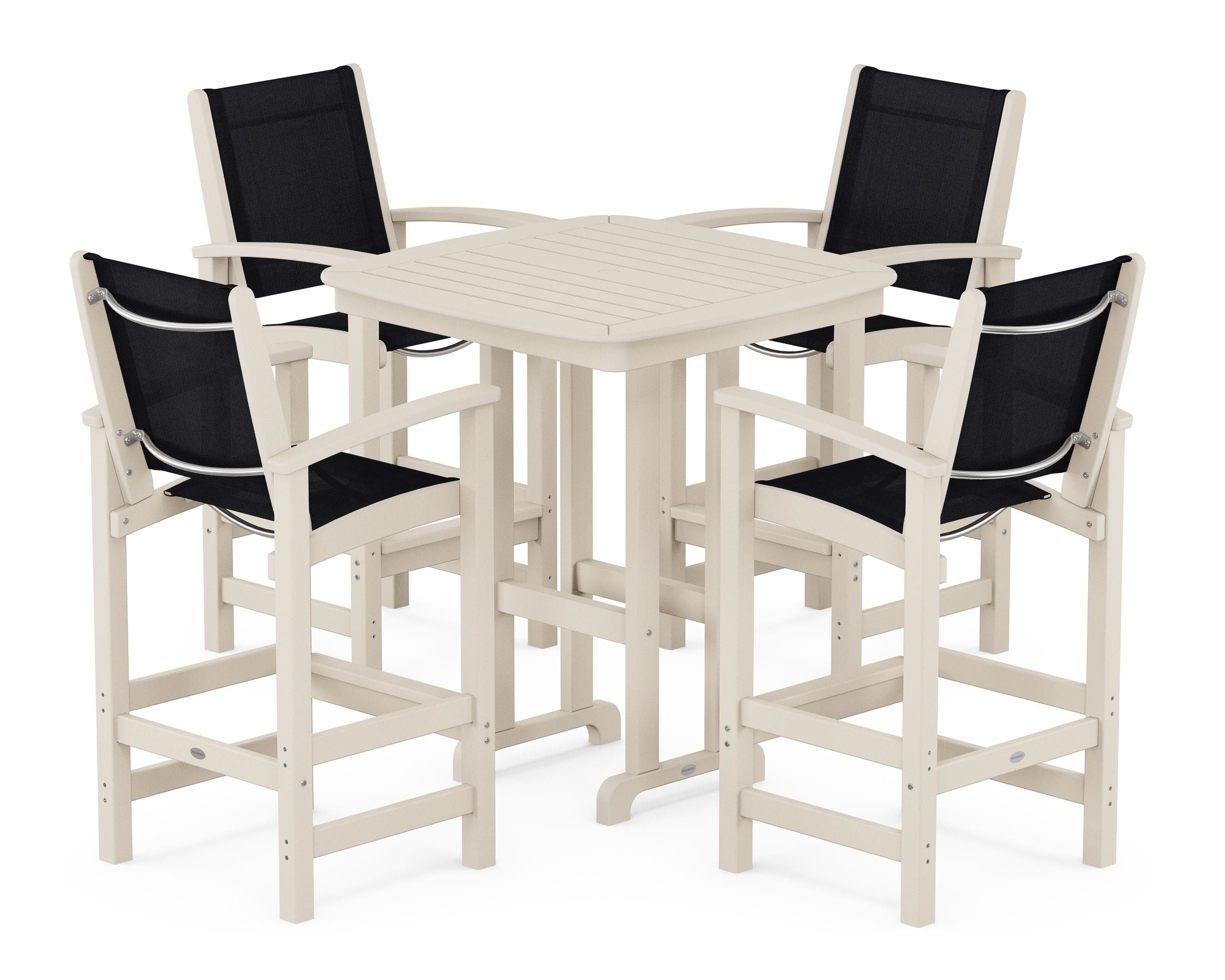 POLYWOOD Coastal 5-Piece Bar Set in Sand / Black Sling