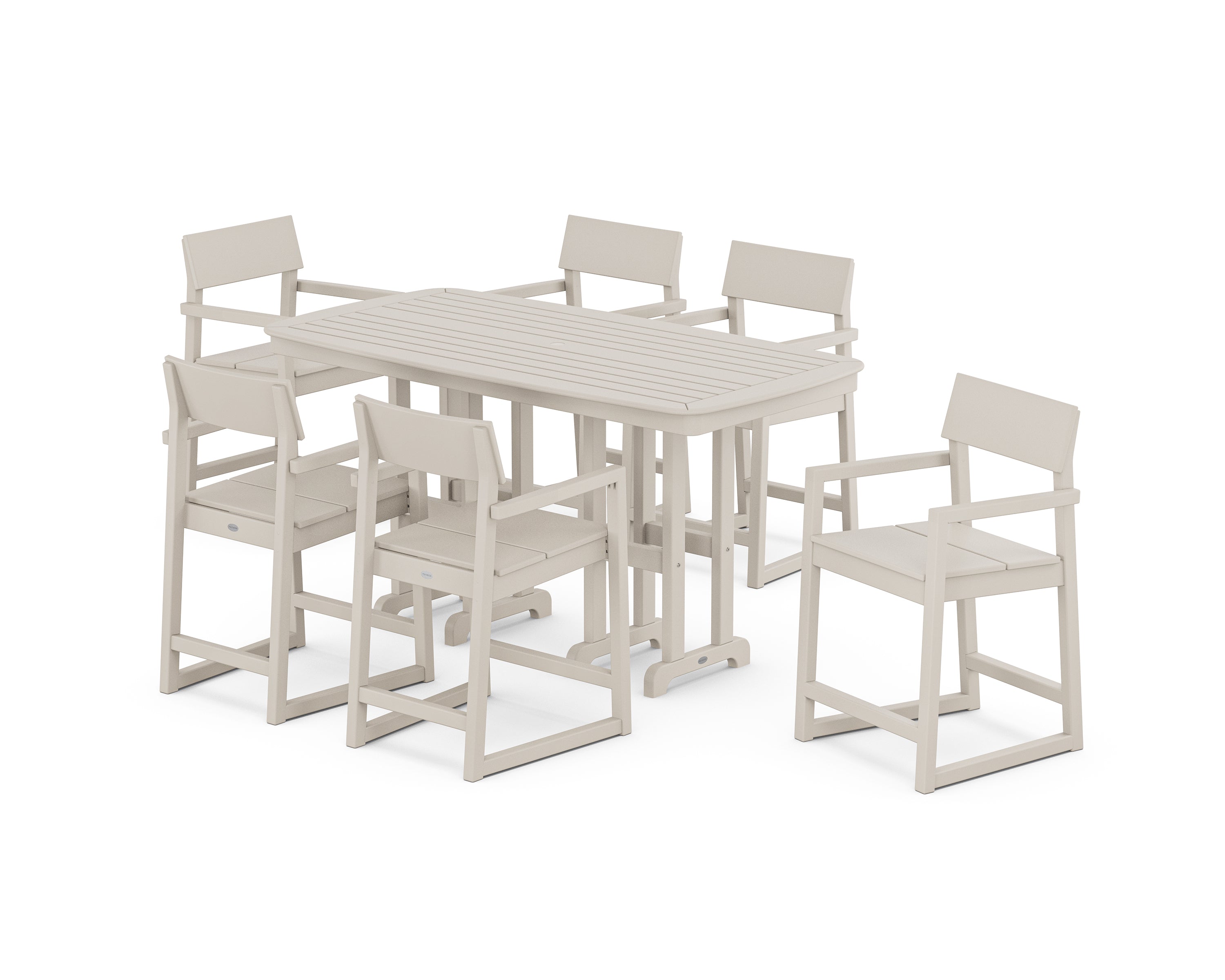 POLYWOOD EDGE Arm Chair 7-Piece Counter Set in Sand