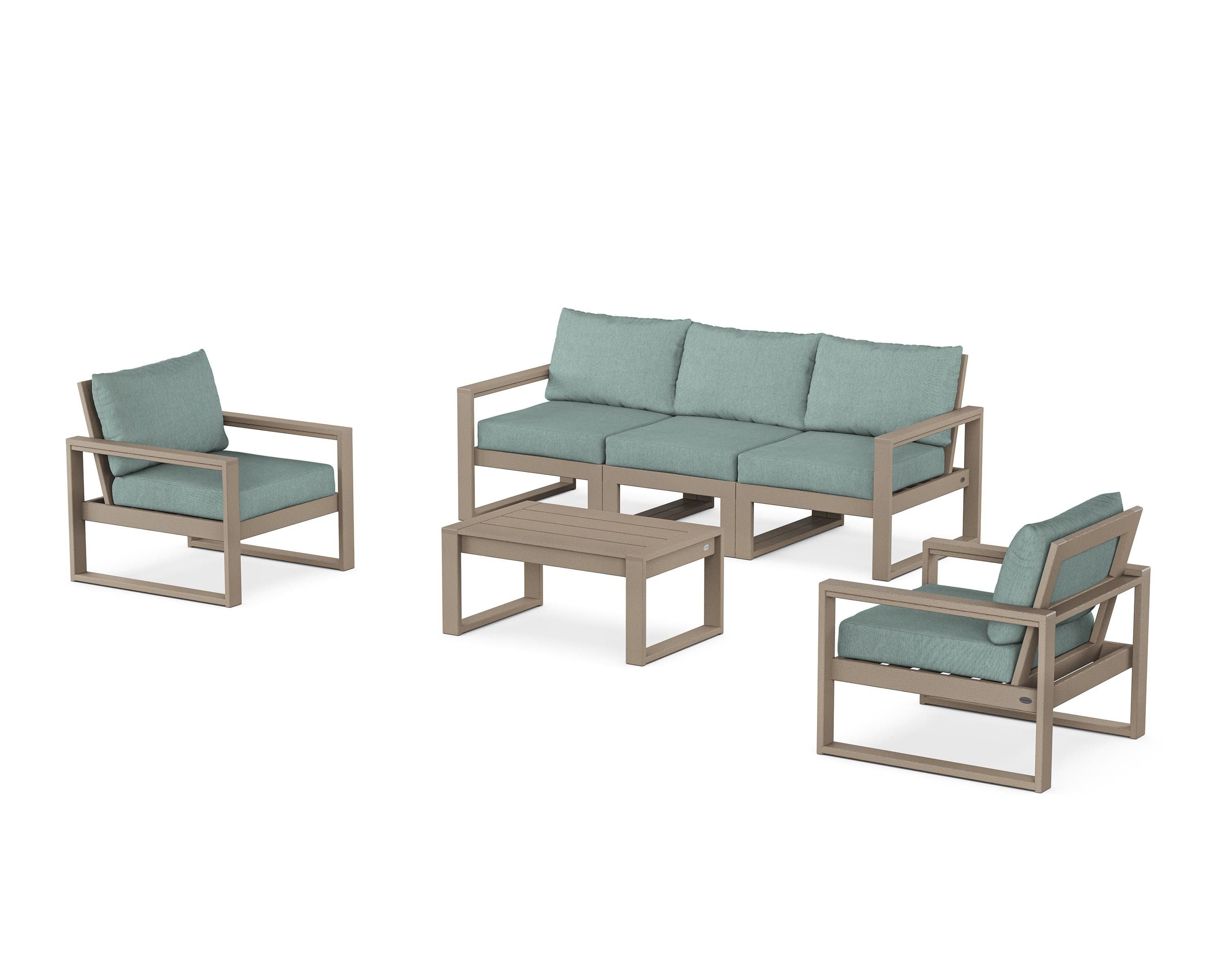 POLYWOOD EDGE Sectional 4-Piece Deep Seating Set with Sofa in Vintage Sahara / Glacier Spa
