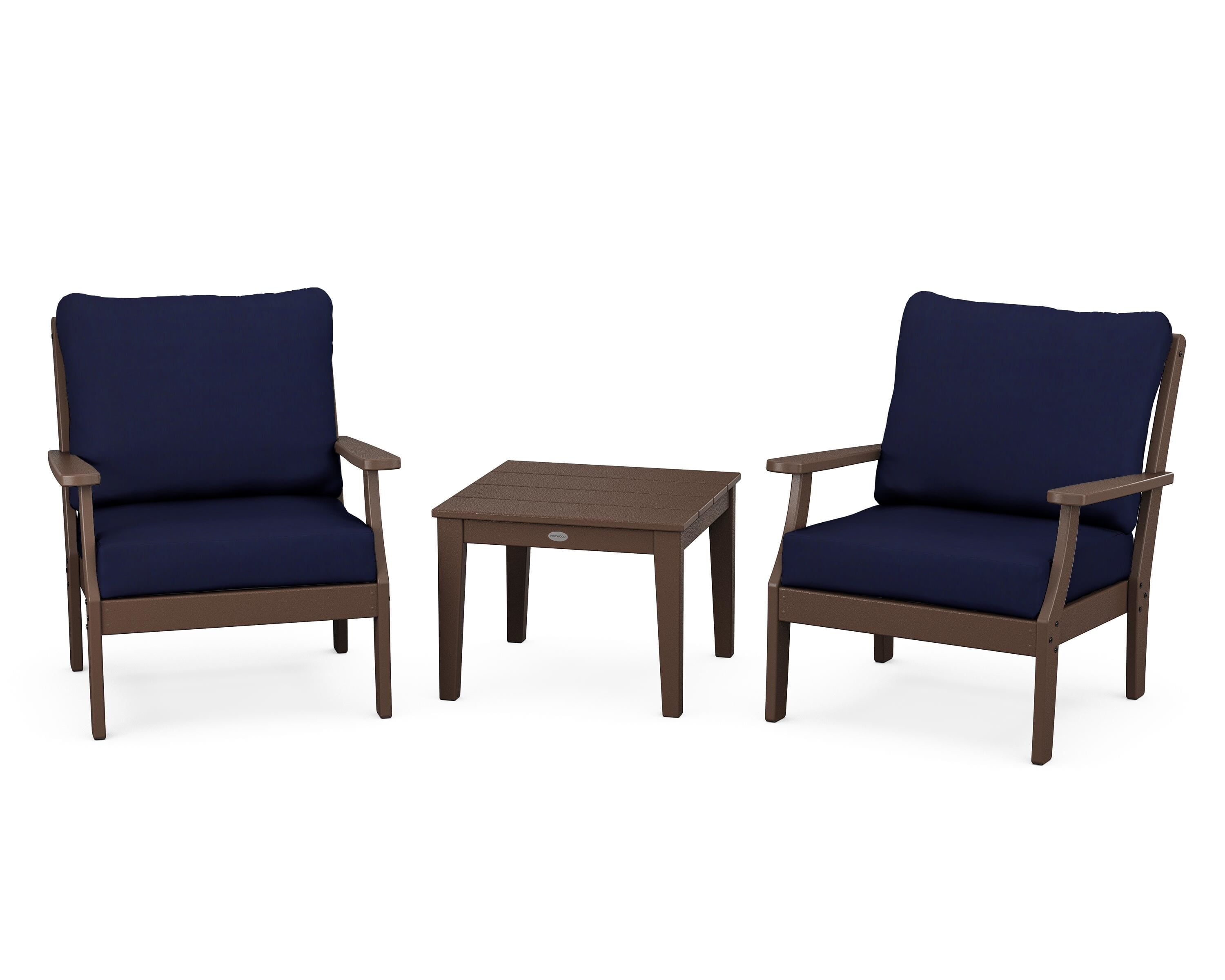 POLYWOOD Braxton 3-Piece Deep Seating Set in Mahogany / Navy