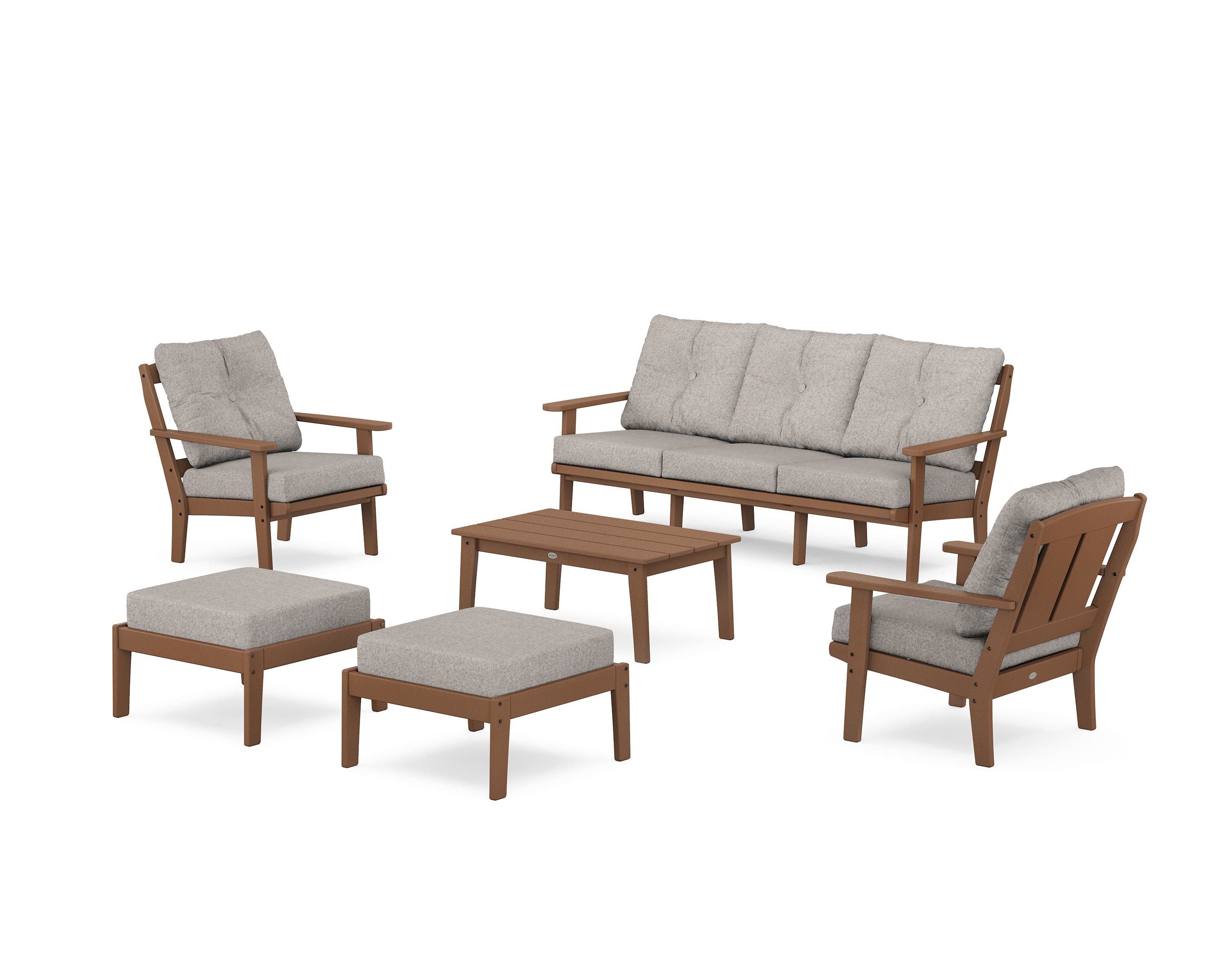 POLYWOOD Mission 6-Piece Lounge Sofa Set in Teak / Weathered Tweed