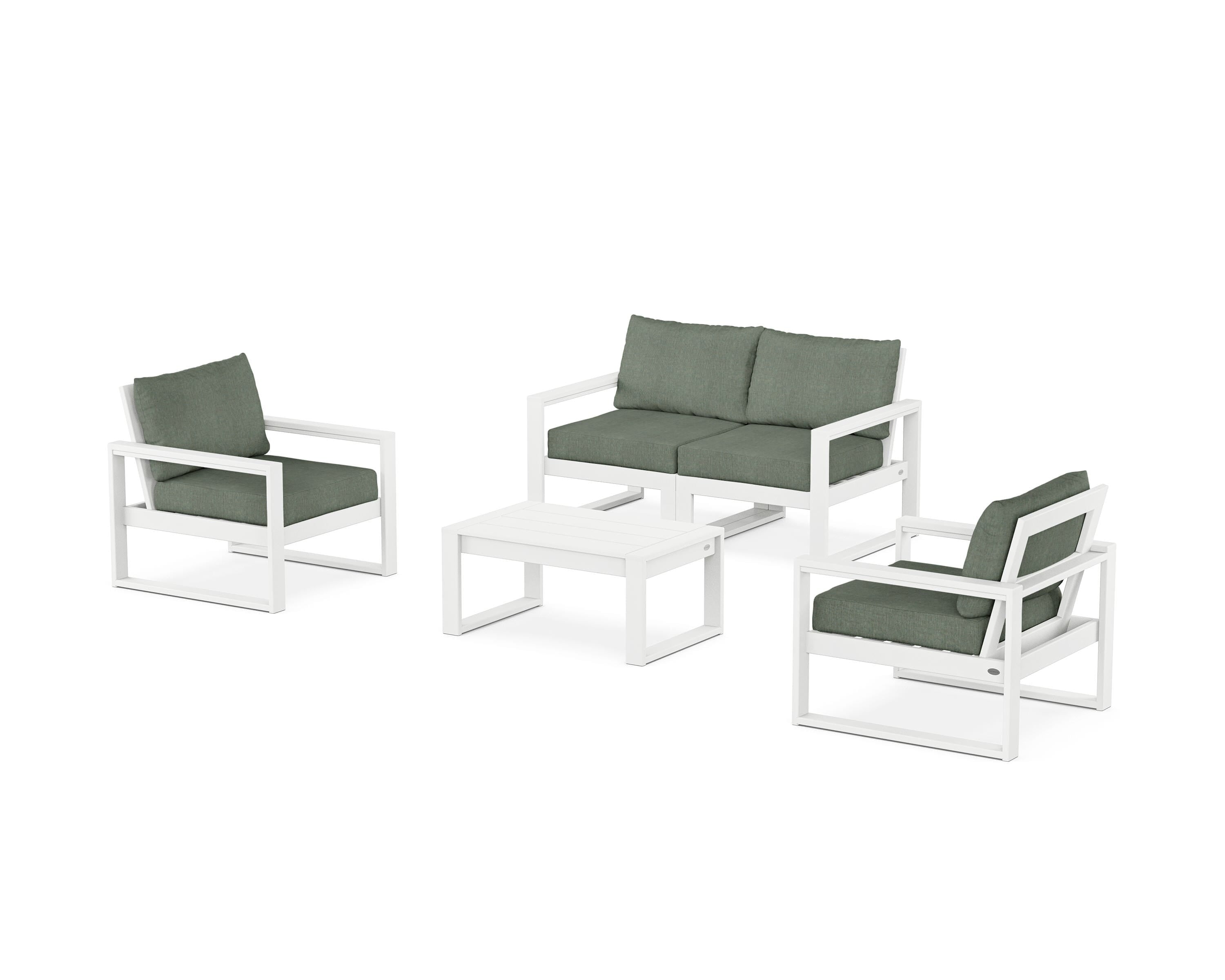 POLYWOOD EDGE Sectional 4-Piece Deep Seating Set with Loveseat in White / Cast Sage