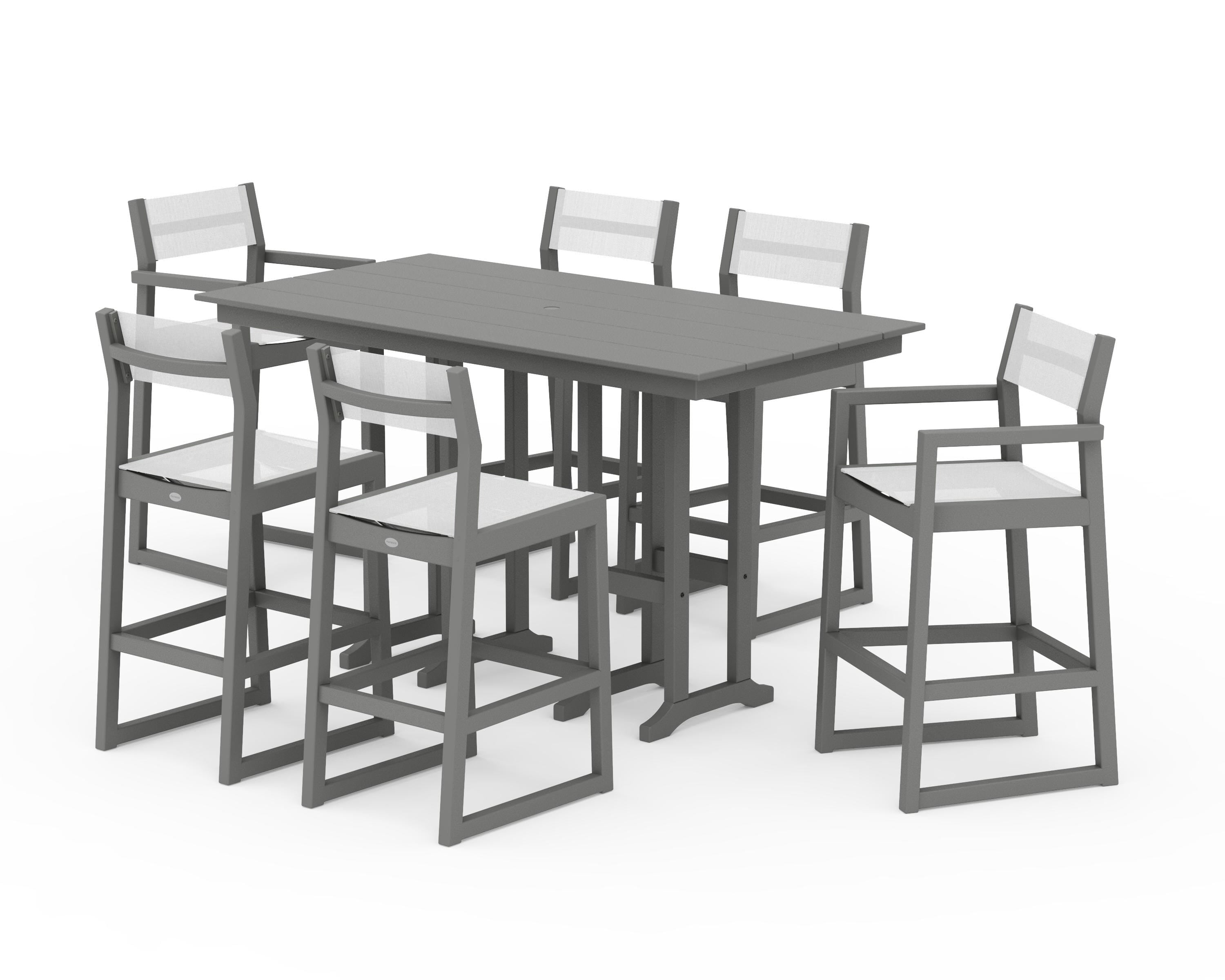 POLYWOOD EDGE Sling 7-Piece Farmhouse Bar Set in Slate Grey / White Sling