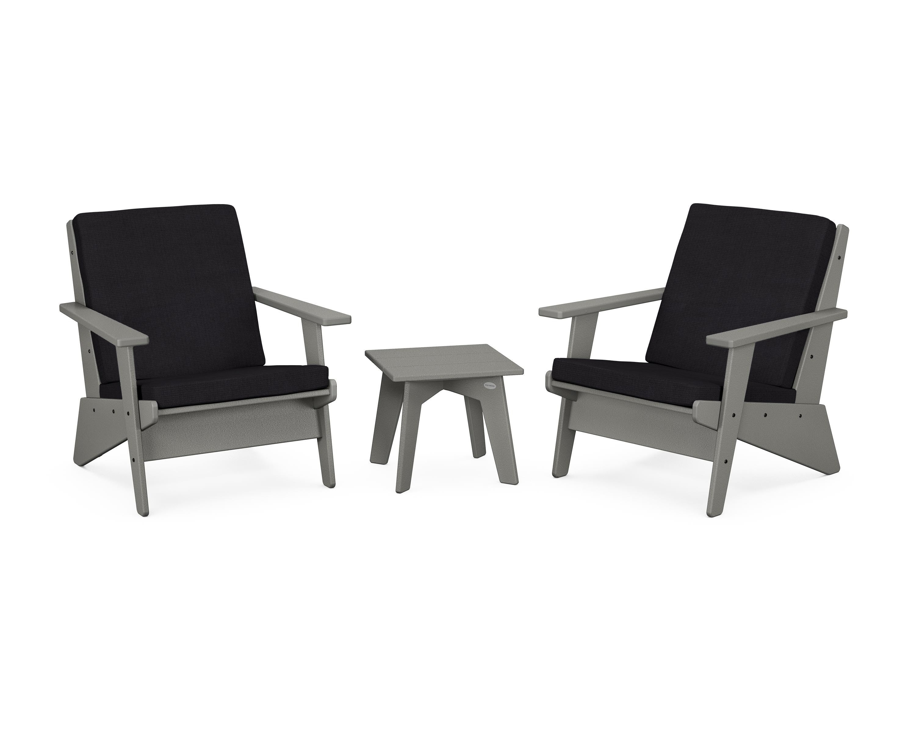 POLYWOOD Riviera Modern Lounge 3-Piece Set in Slate Grey / Midnight Linen