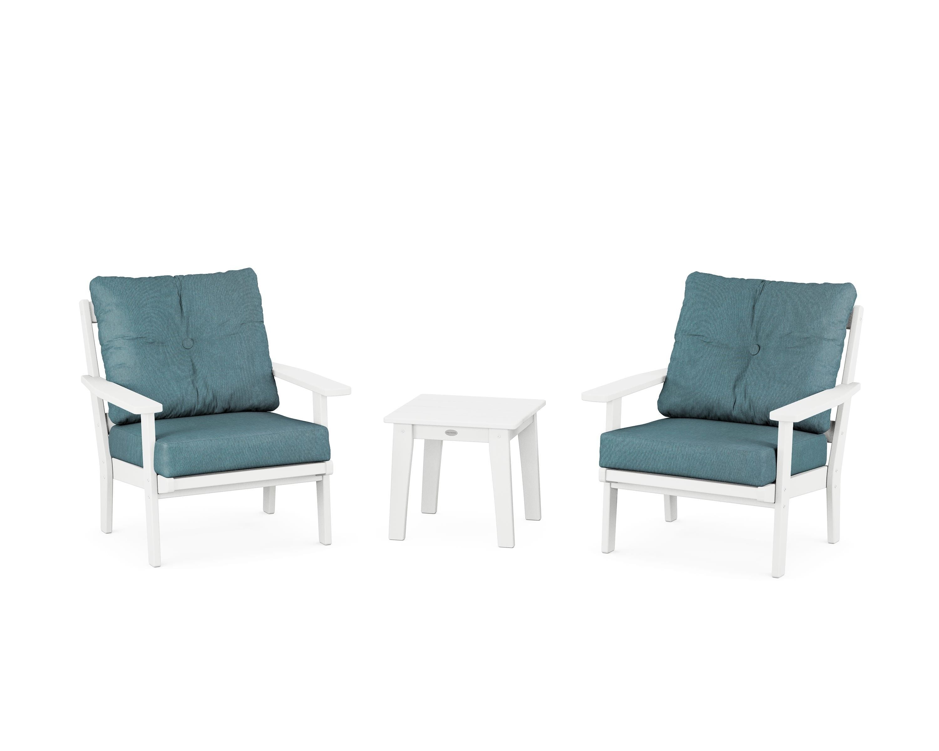 POLYWOOD Prairie 3-Piece Deep Seating Set in White / Ocean Teal