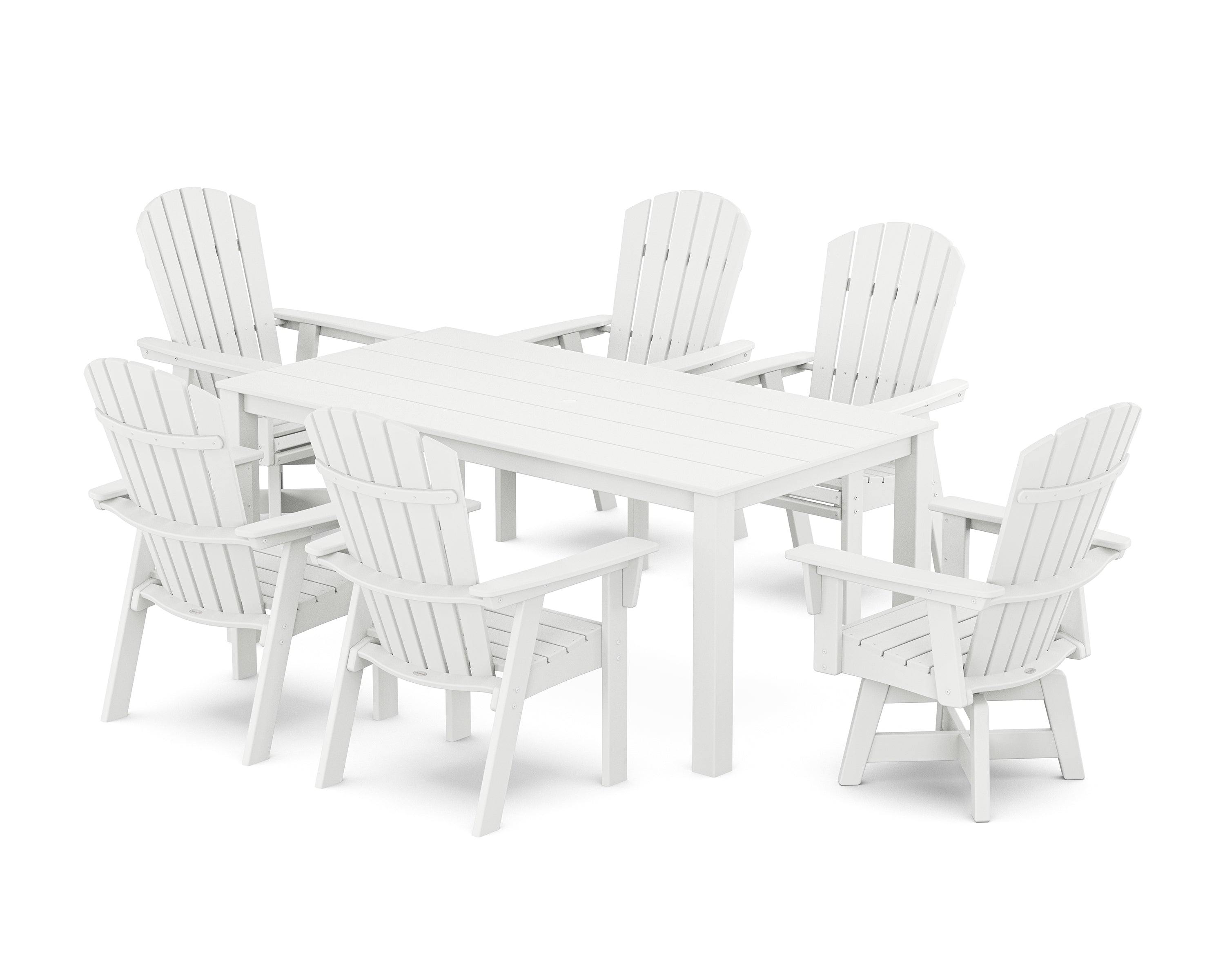 POLYWOOD Nautical Curveback Adirondack Swivel 7-Piece Parsons Dining Set in White