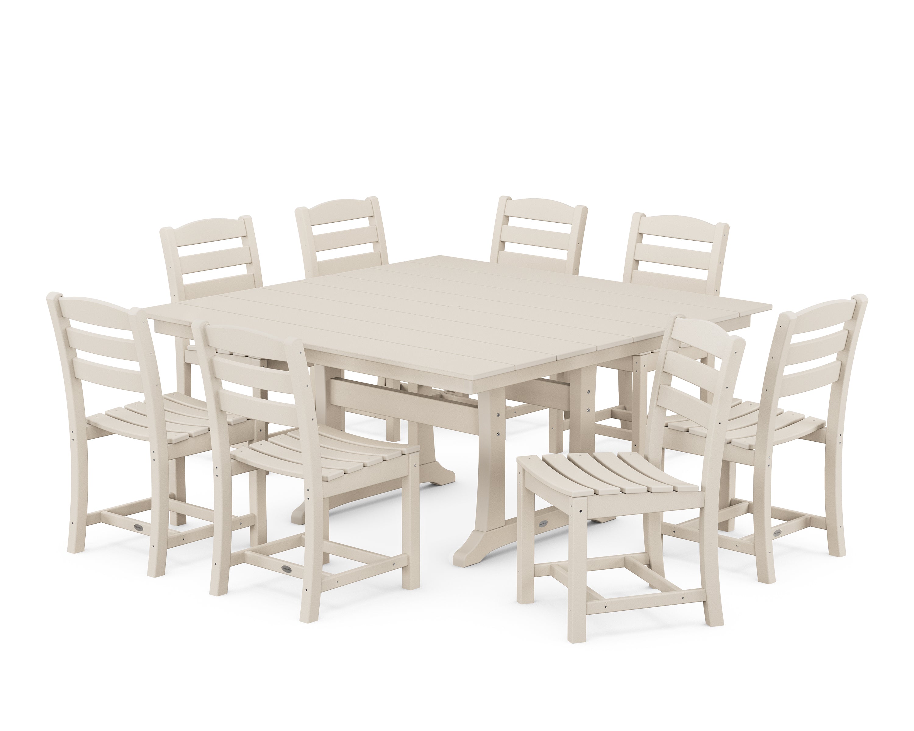POLYWOOD La Casa Café 9-Piece Farmhouse Trestle Dining Set in Sand
