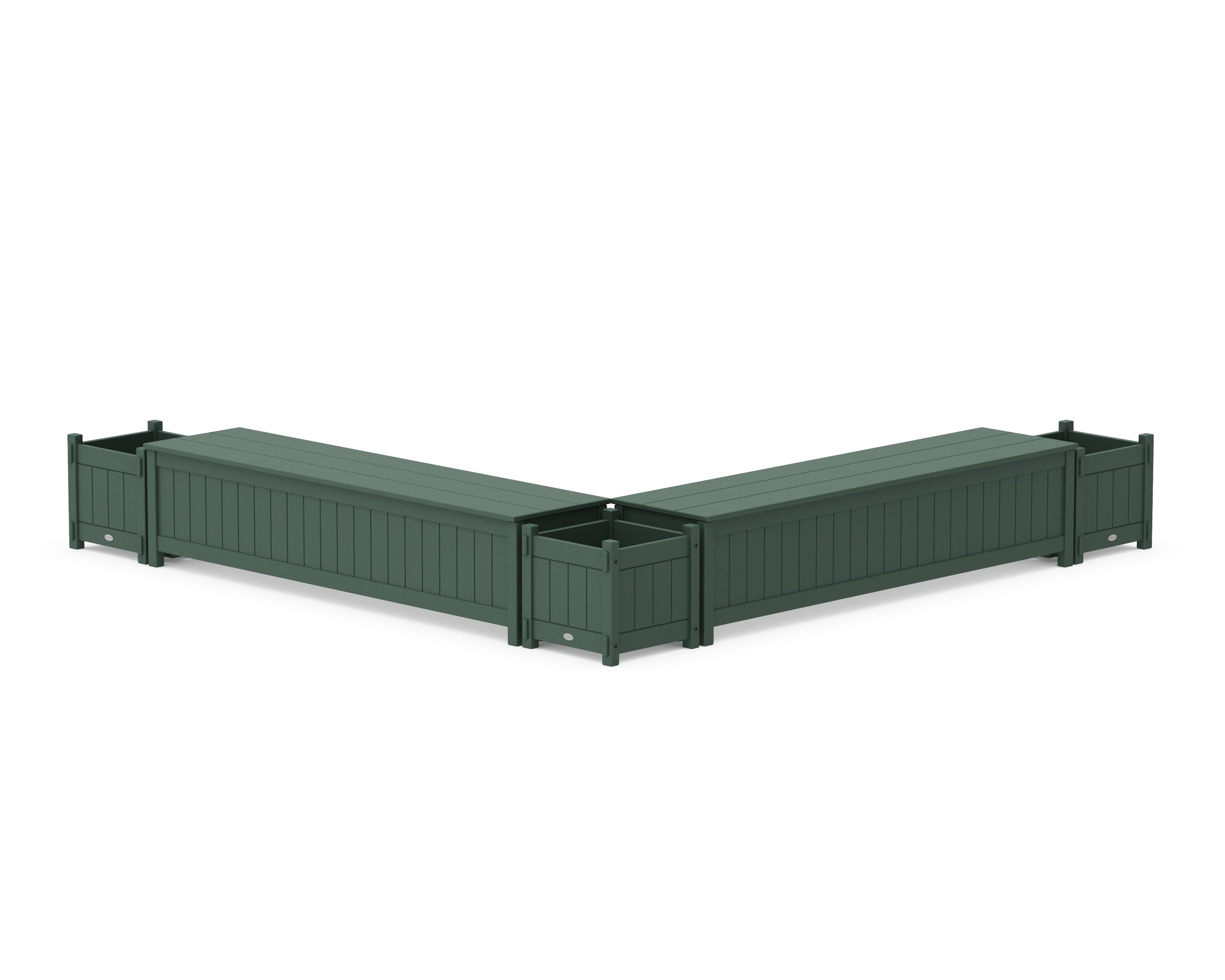 POLYWOOD 72" Vineyard L- Shaped Planter Storage Bench Corner Set in Green