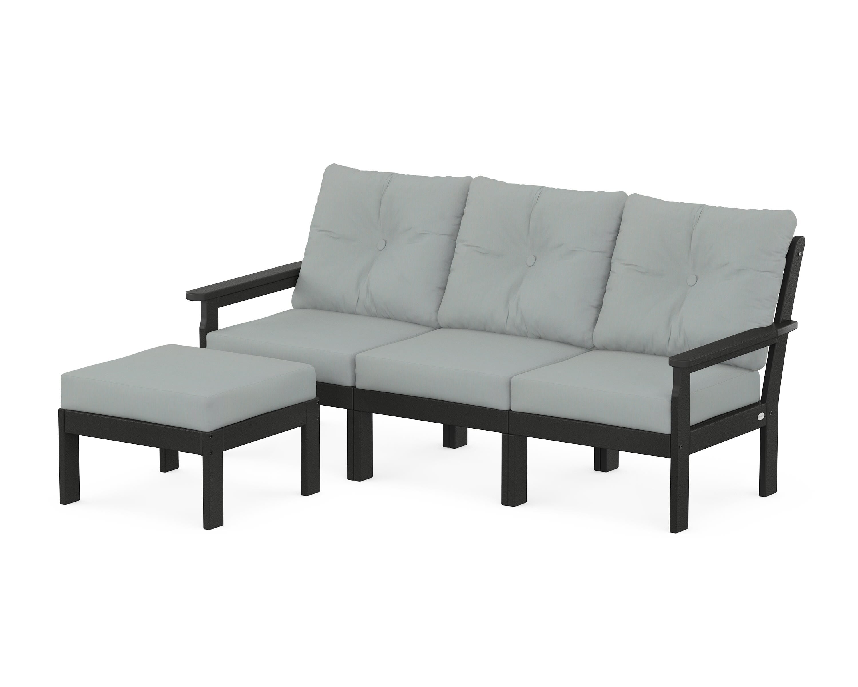 POLYWOOD Vineyard 4-Piece Sectional with Ottoman in Black / Spa