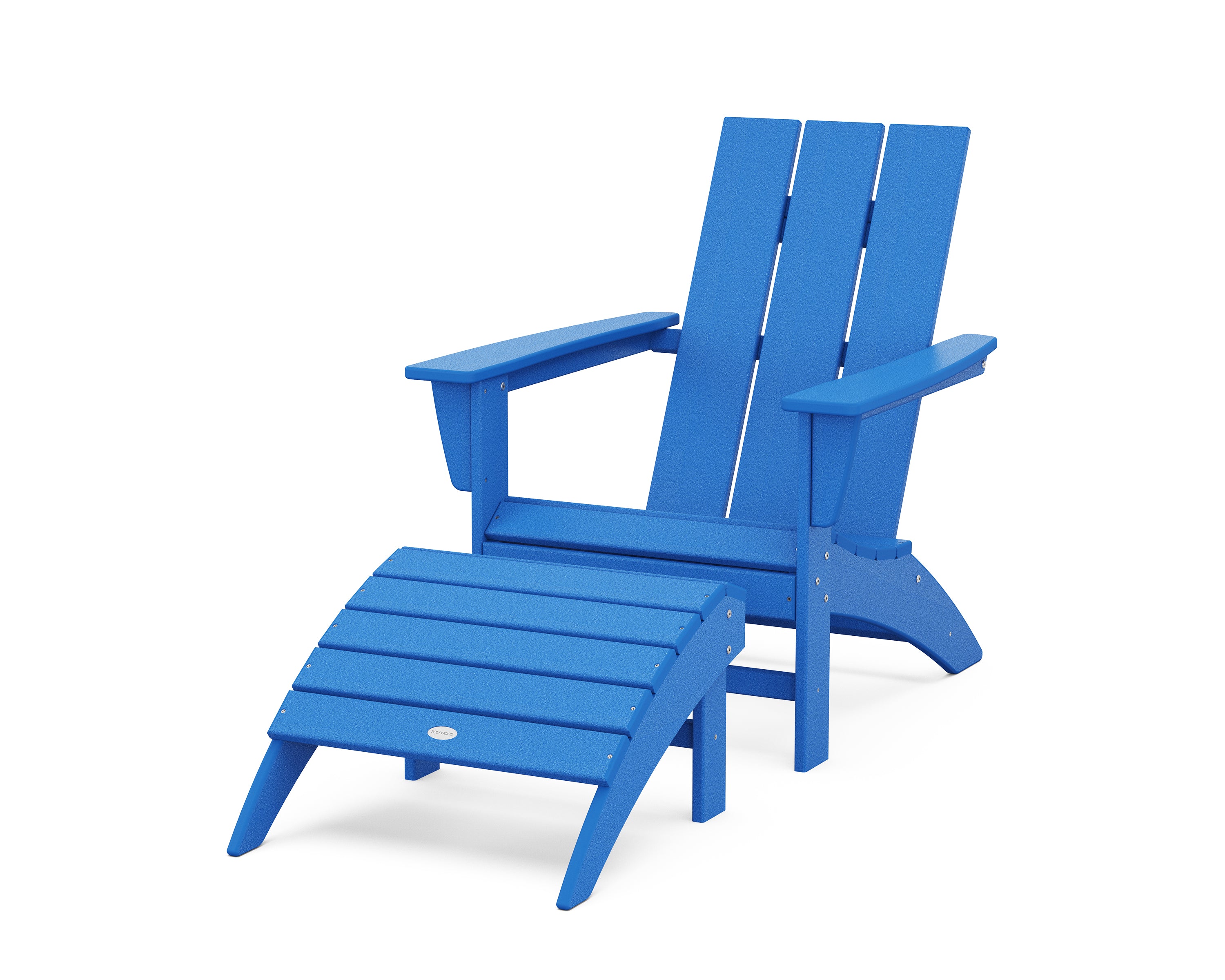 POLYWOOD Modern Adirondack Chair 2-Piece Set with Ottoman in Pacific Blue