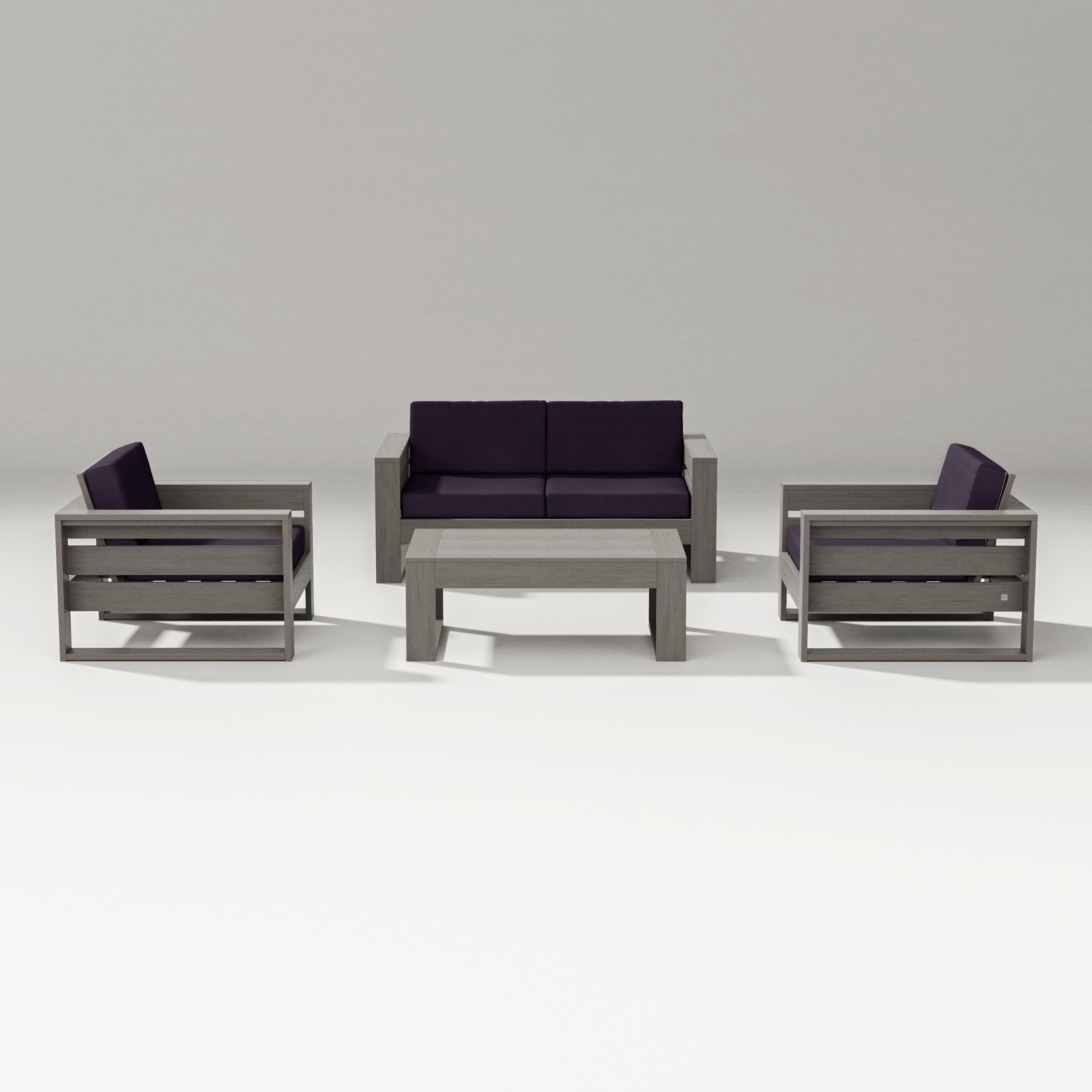 PW Designer Series Latitude 4-Piece Lounge Loveseat Set in Driftwood / Navy Linen