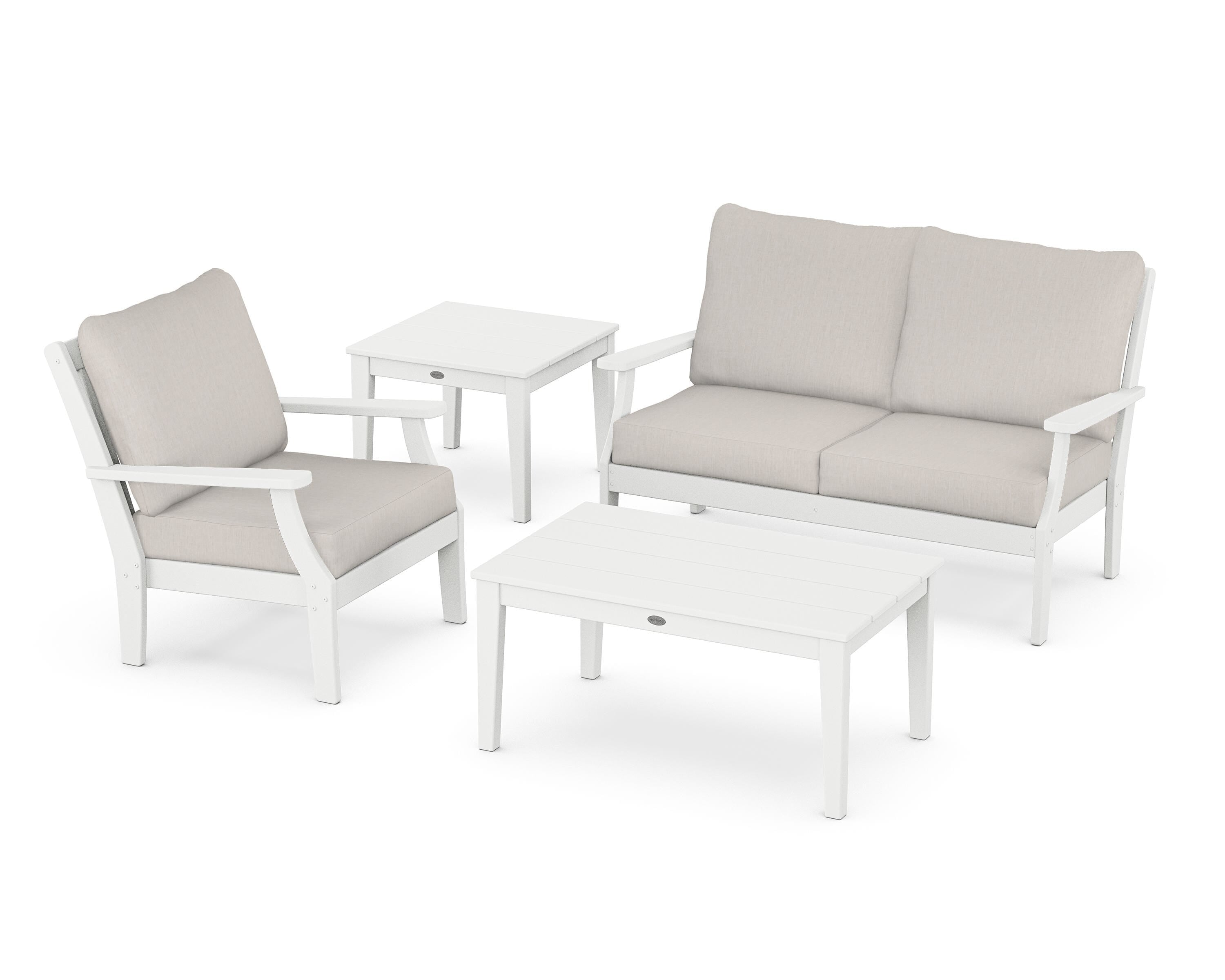 POLYWOOD Braxton 4-Piece Deep Seating Set in White / Cast Ash
