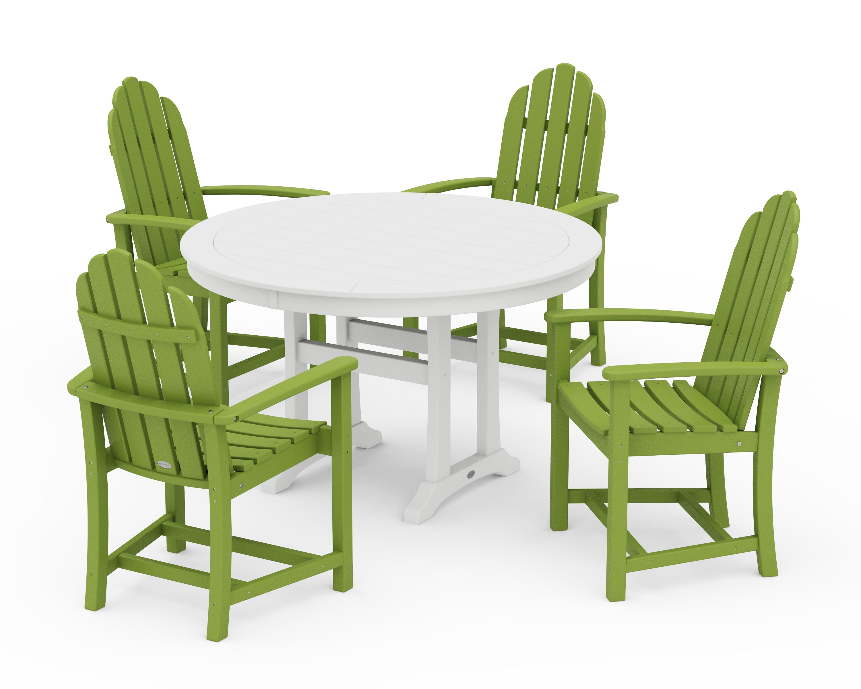 POLYWOOD Classic Adirondack 5-Piece Round Dining Set with Trestle Legs in Lime / White