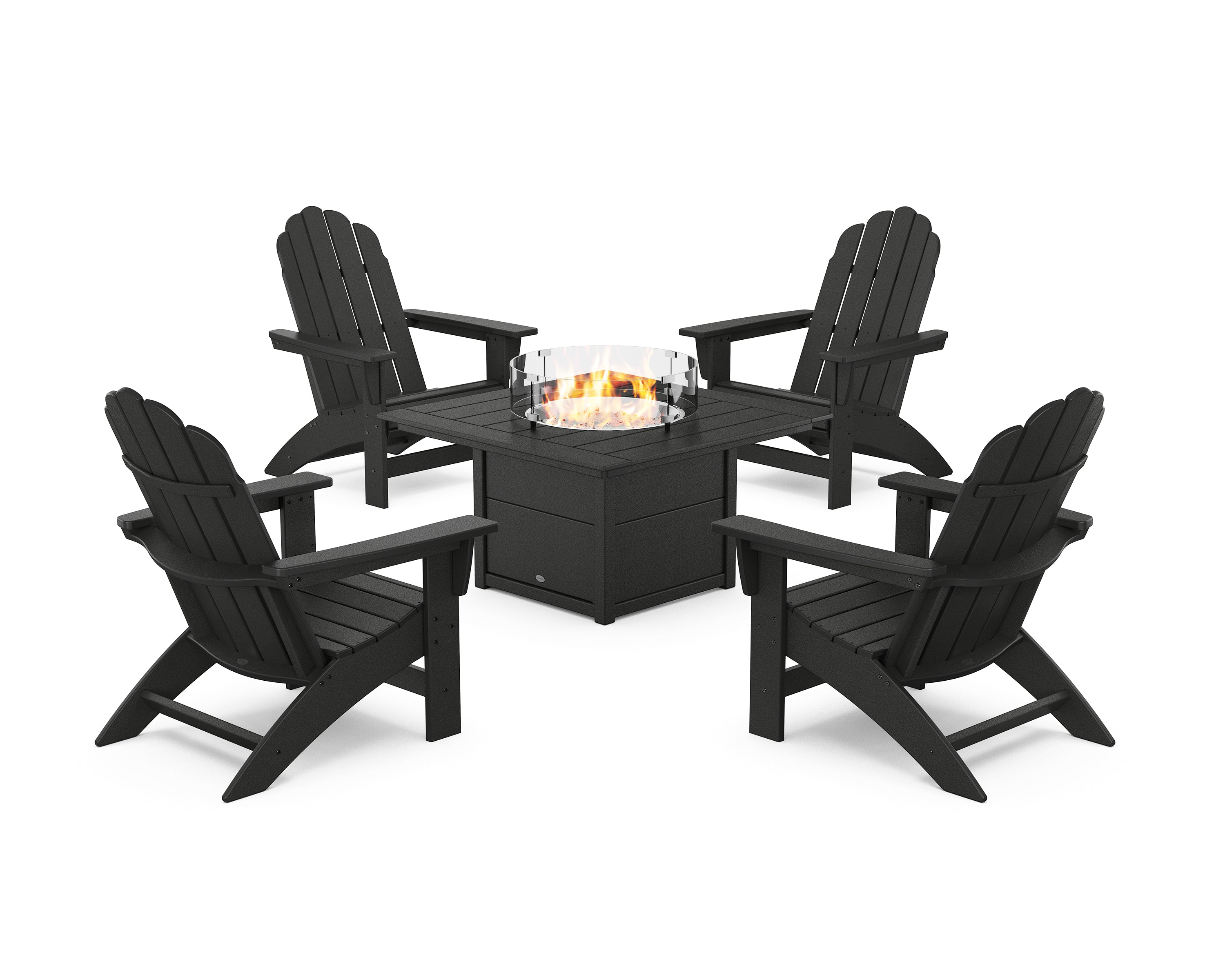 POLYWOOD 5-Piece Vineyard Grand Adirondack Conversation Set with Fire Pit Table in Black