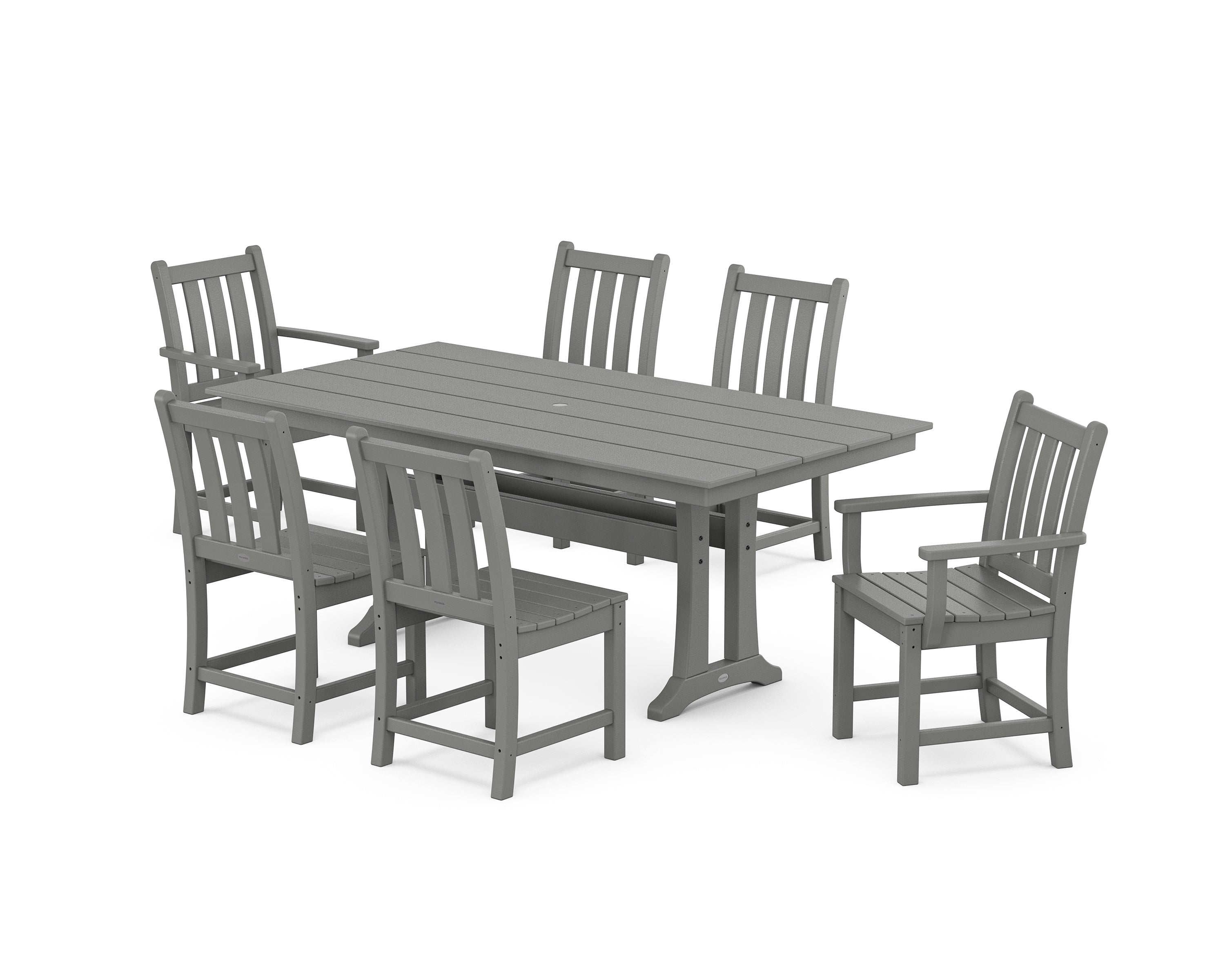POLYWOOD Traditional Garden 7-Piece Farmhouse Dining Set With Trestle Legs in Slate Grey