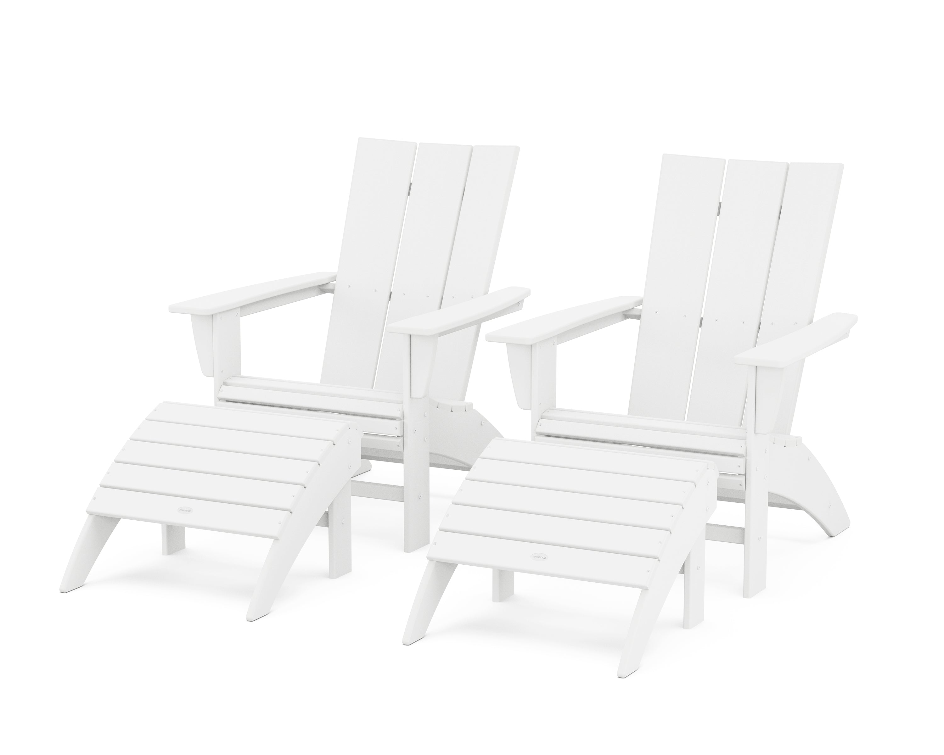 POLYWOOD® Modern Curveback Adirondack Chair 4-Piece Set with Ottomans in White