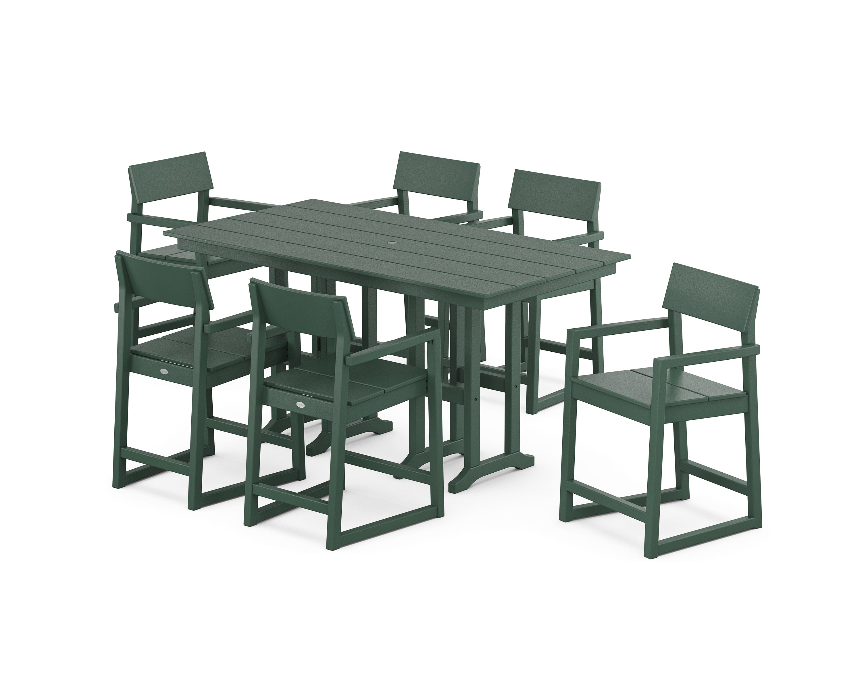 POLYWOOD® EDGE Arm Chair 7-Piece Farmhouse Counter Set in Green