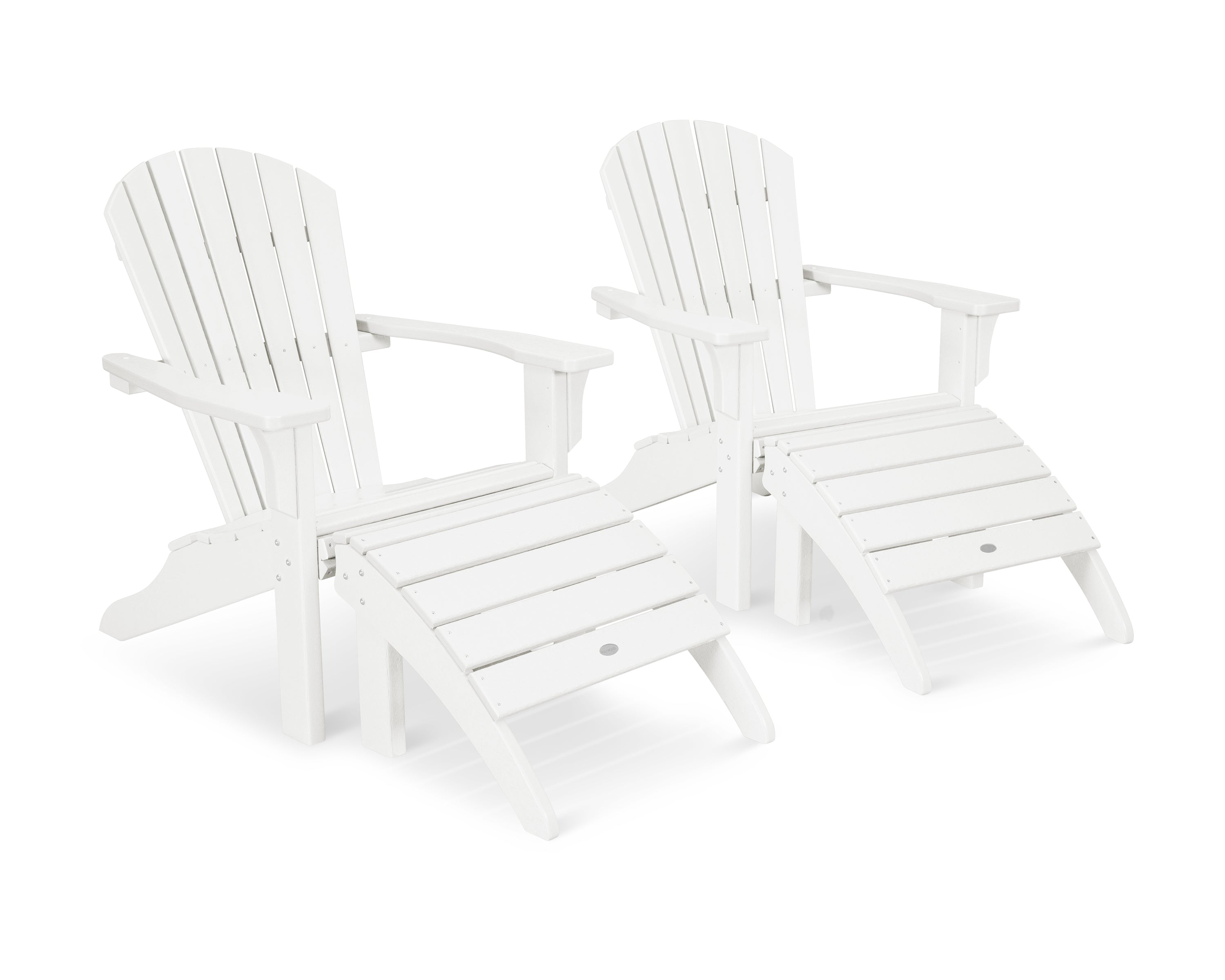POLYWOOD Seashell Adirondack Set with Ottomans in White