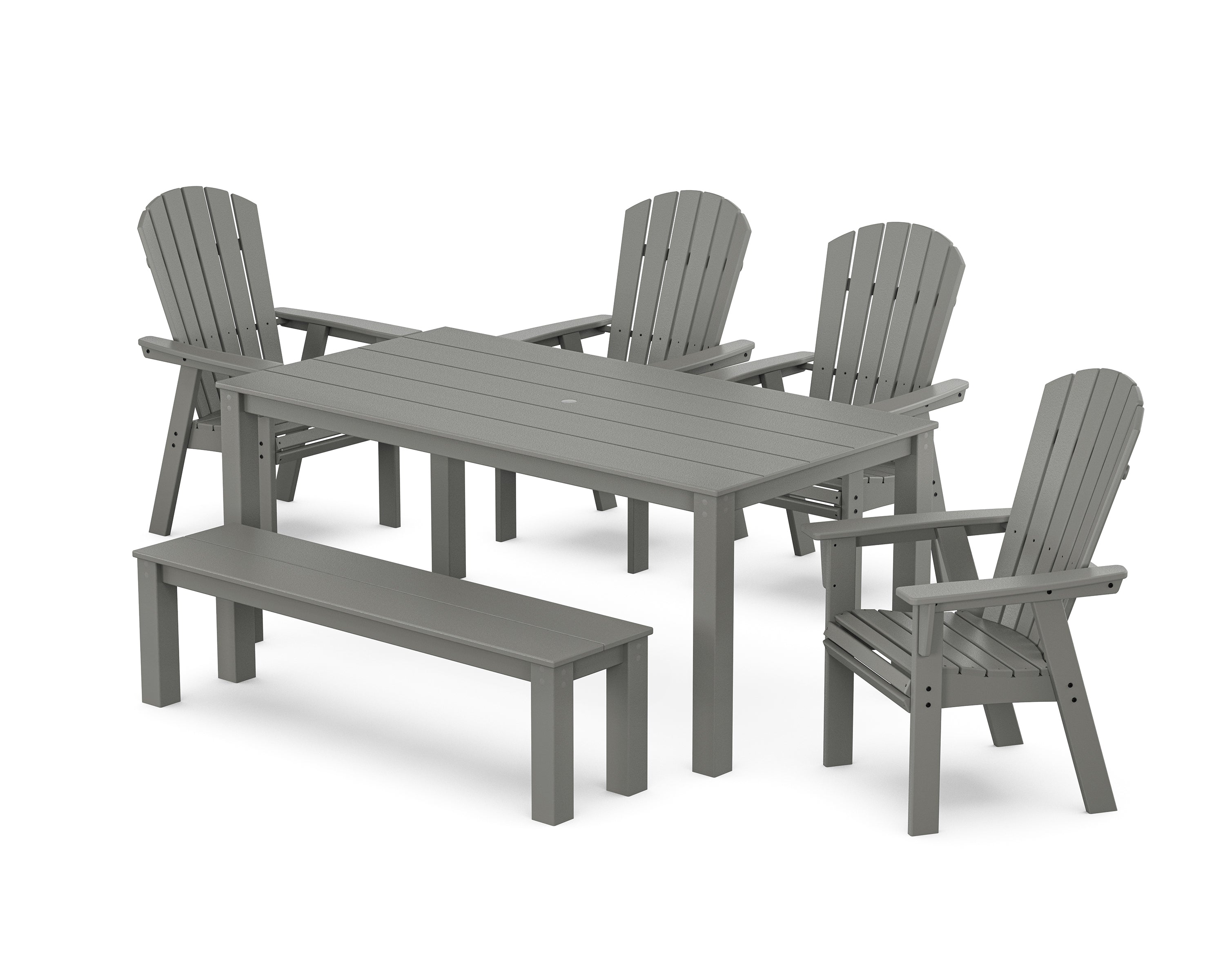 POLYWOOD Nautical Curveback Adirondack 6-Piece Parsons Dining Set with Bench in Slate Grey