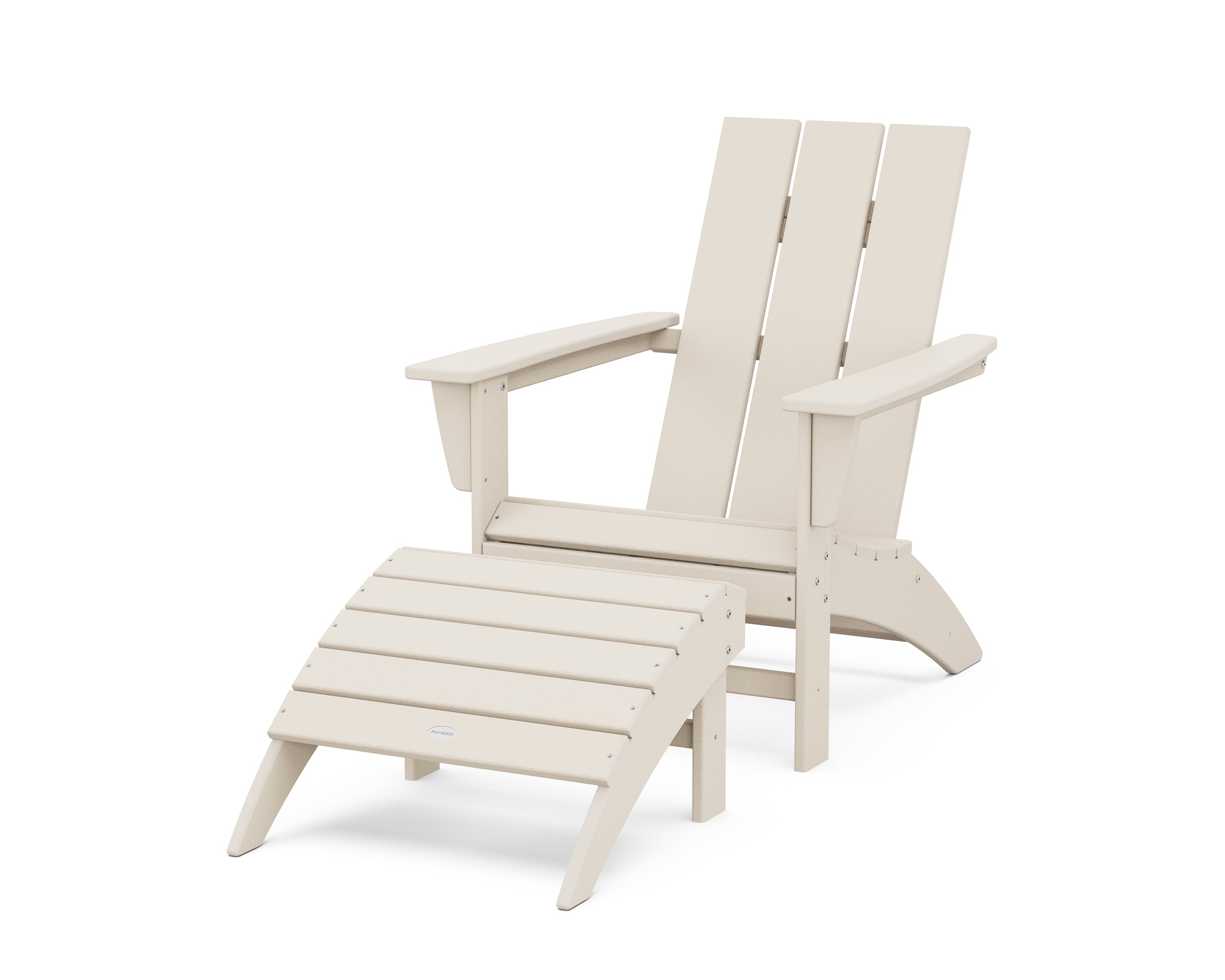 POLYWOOD Modern Adirondack Chair 2-Piece Set with Ottoman in Sand