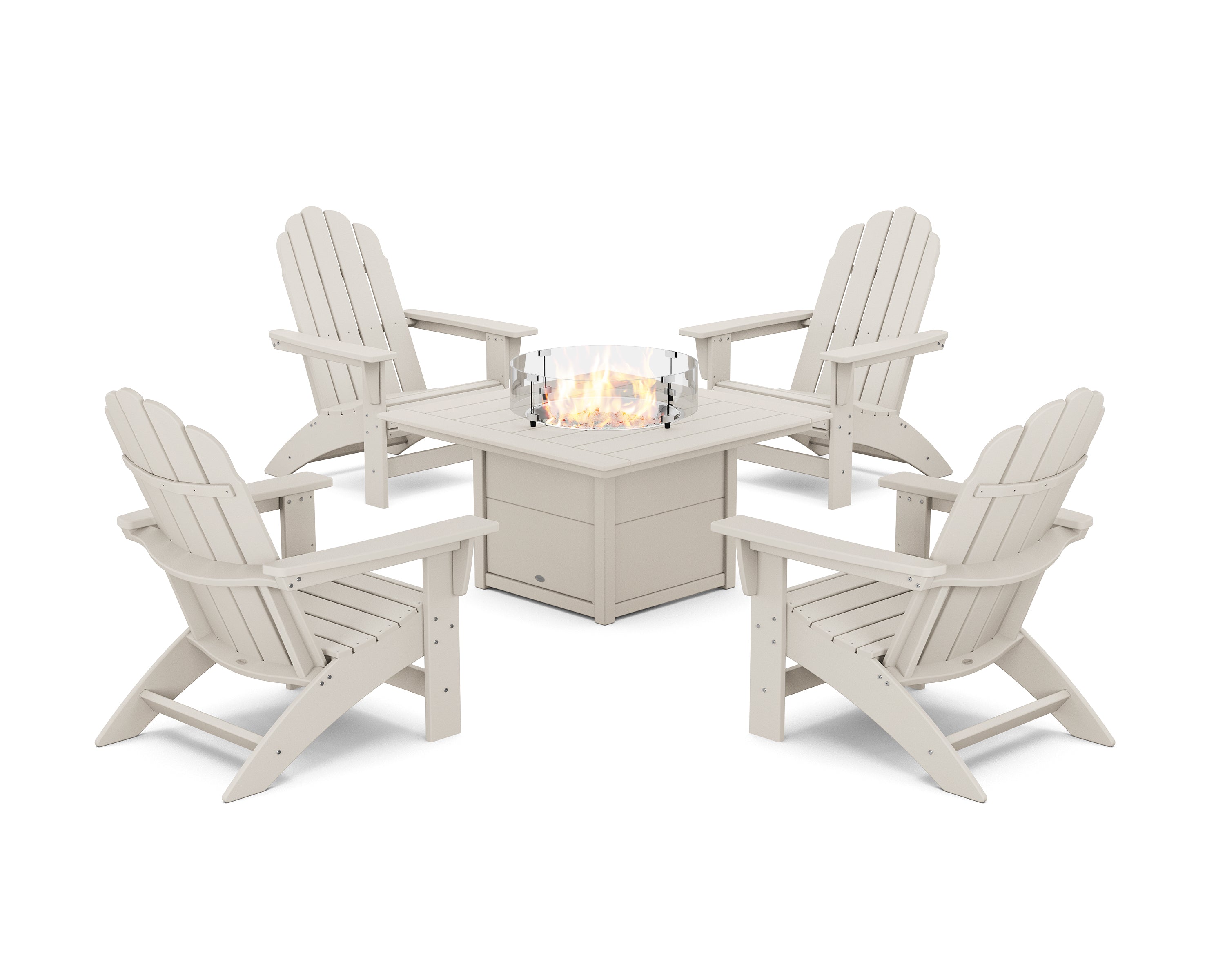 POLYWOOD 5-Piece Vineyard Grand Adirondack Conversation Set with Fire Pit Table in Sand