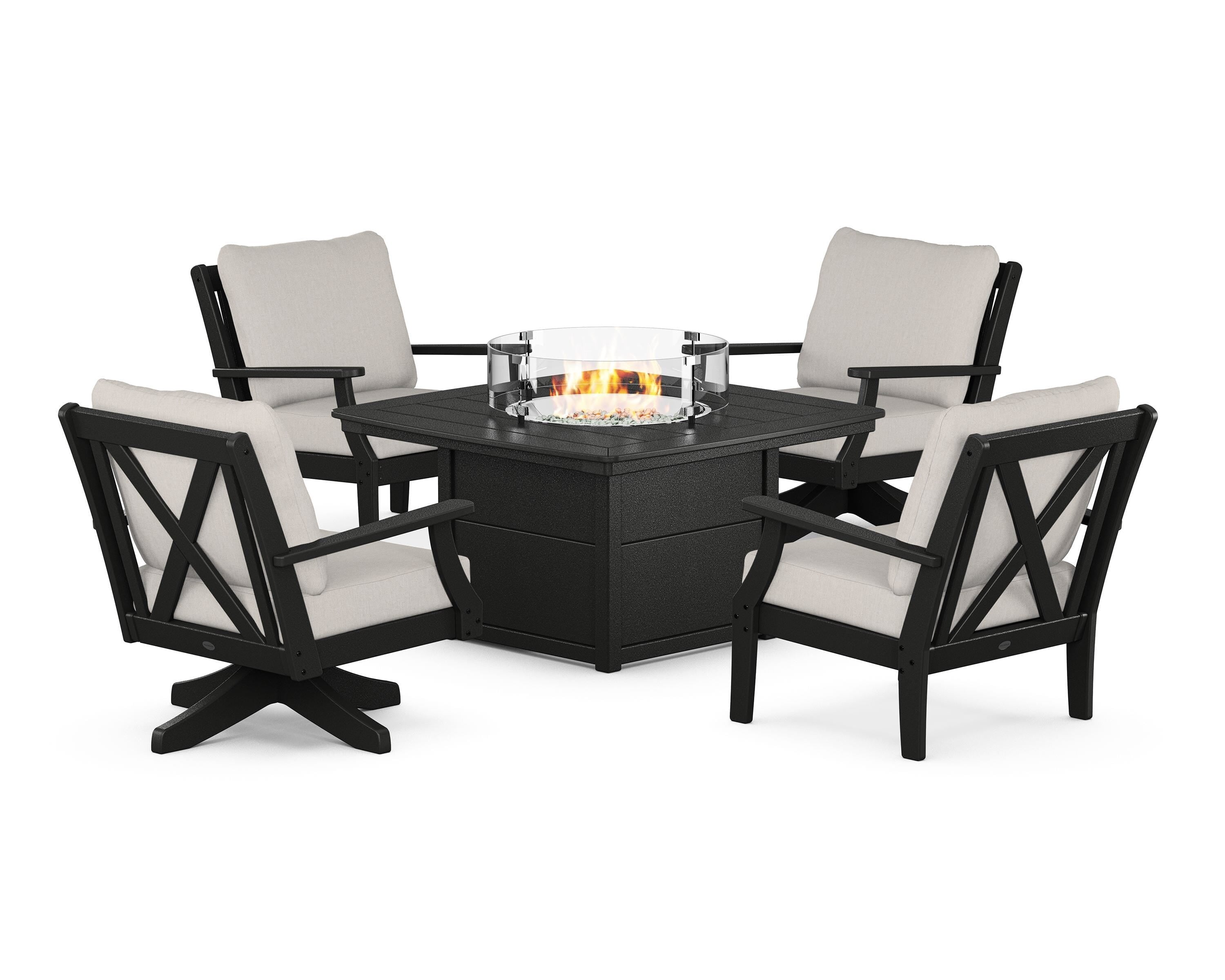 POLYWOOD Braxton 5-Piece Deep Seating Set with Fire Table in Black / Cast Ash