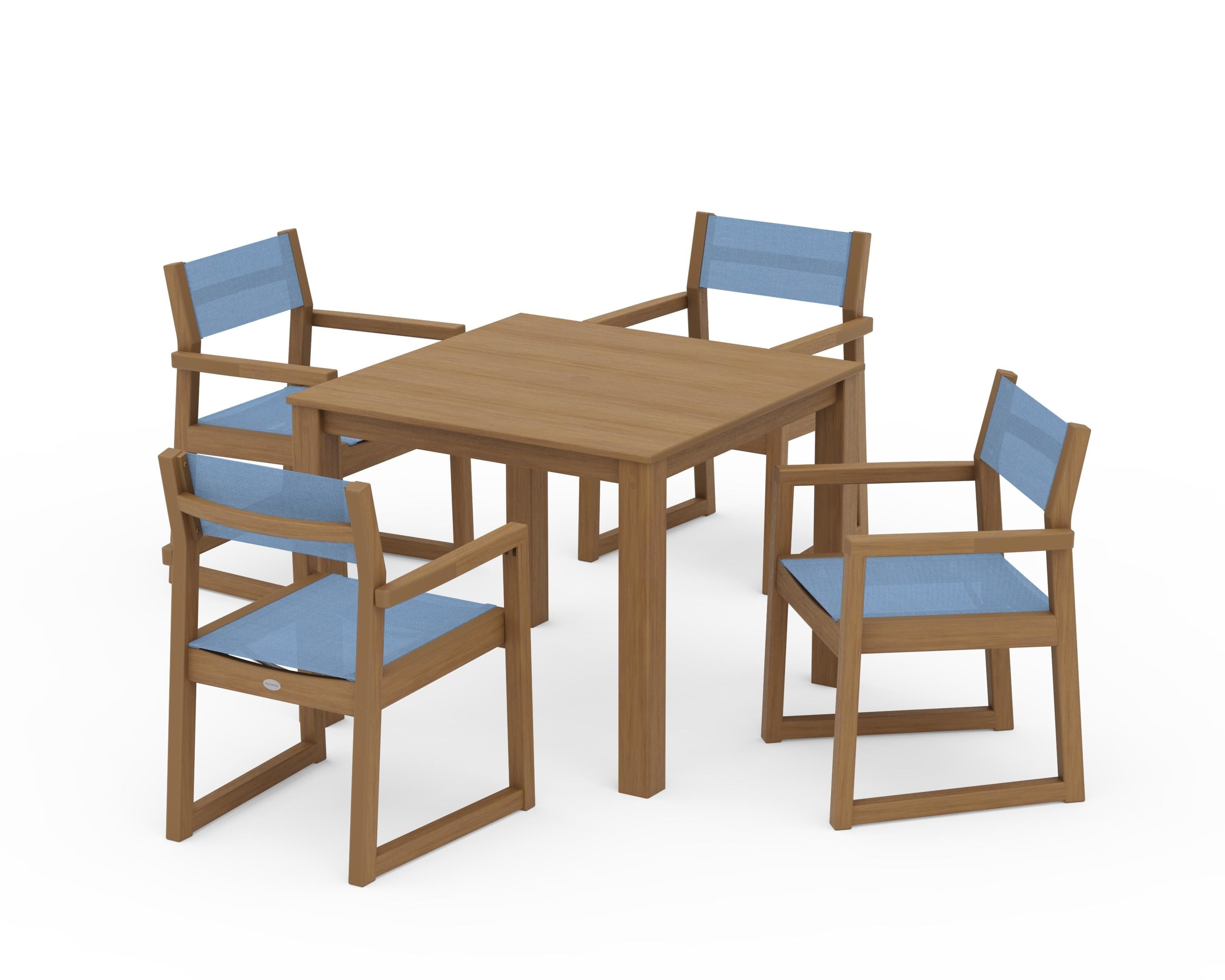 POLYWOOD EDGE Sling Arm Chair 5-Piece Parsons Dining Set in Natural / Poolside Sling