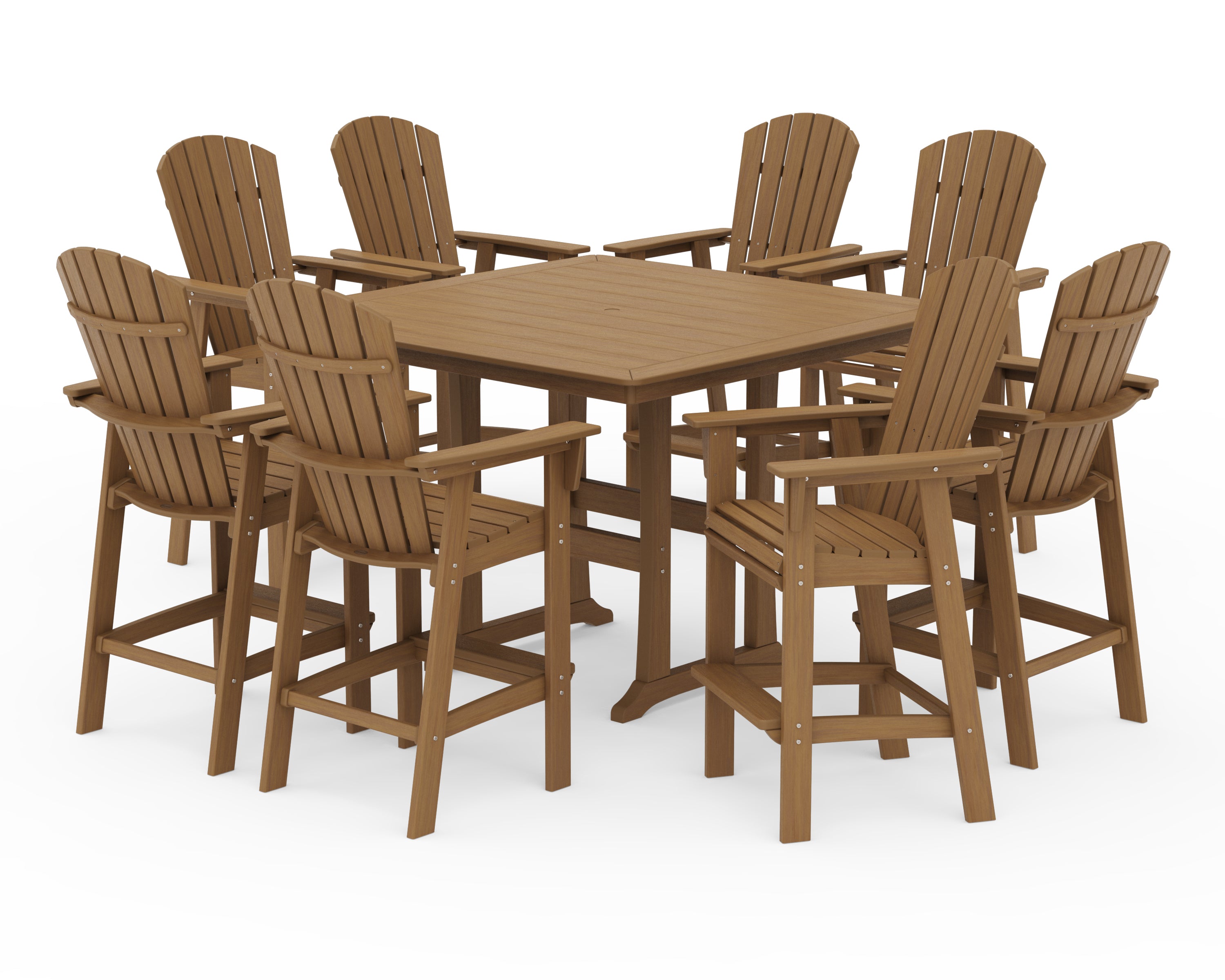 POLYWOOD Nautical Curveback Adirondack 9-Piece Trestle Bar Set in Natural