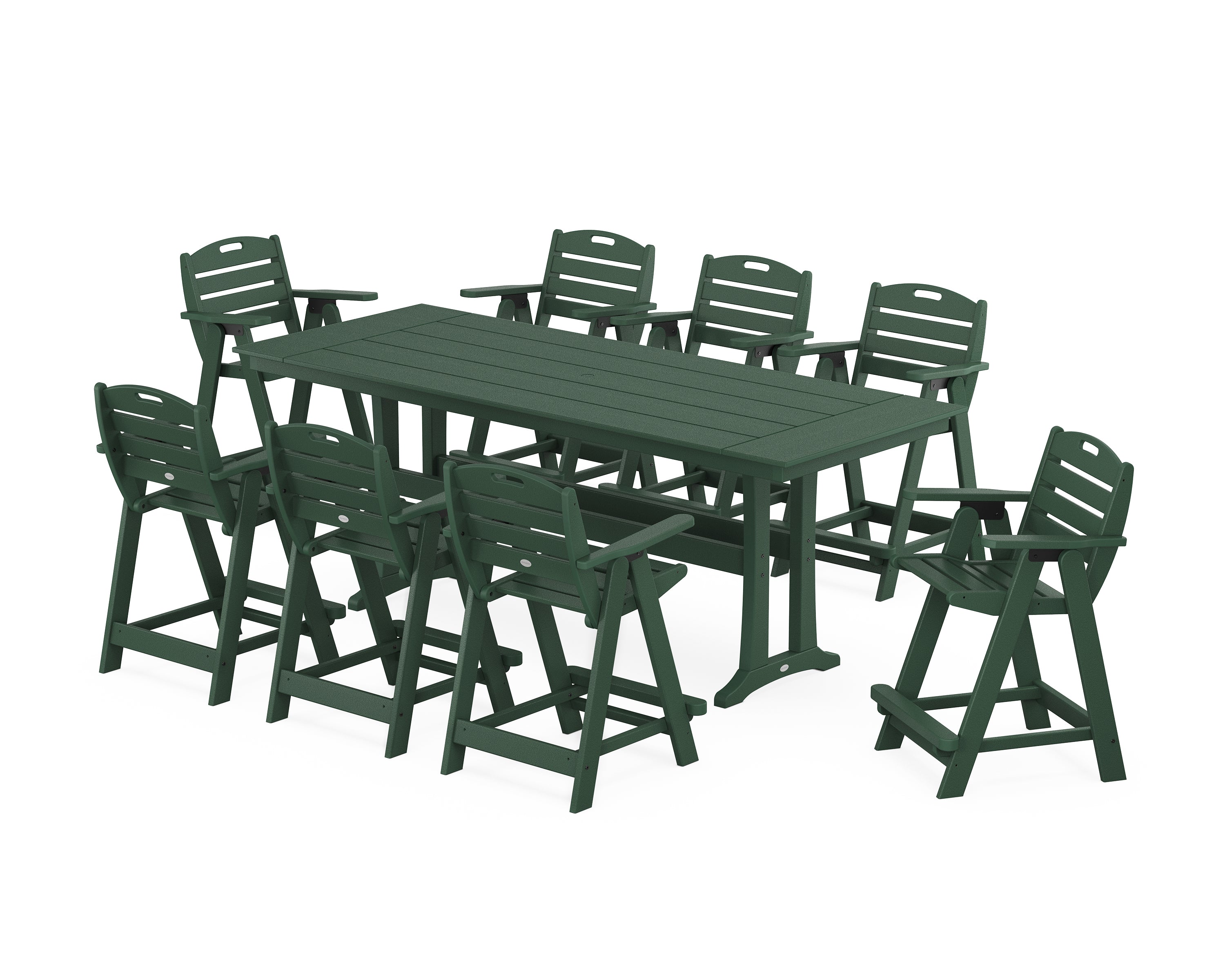 POLYWOOD Nautical 9-Piece Farmhouse Counter Set with Trestle Legs in Green