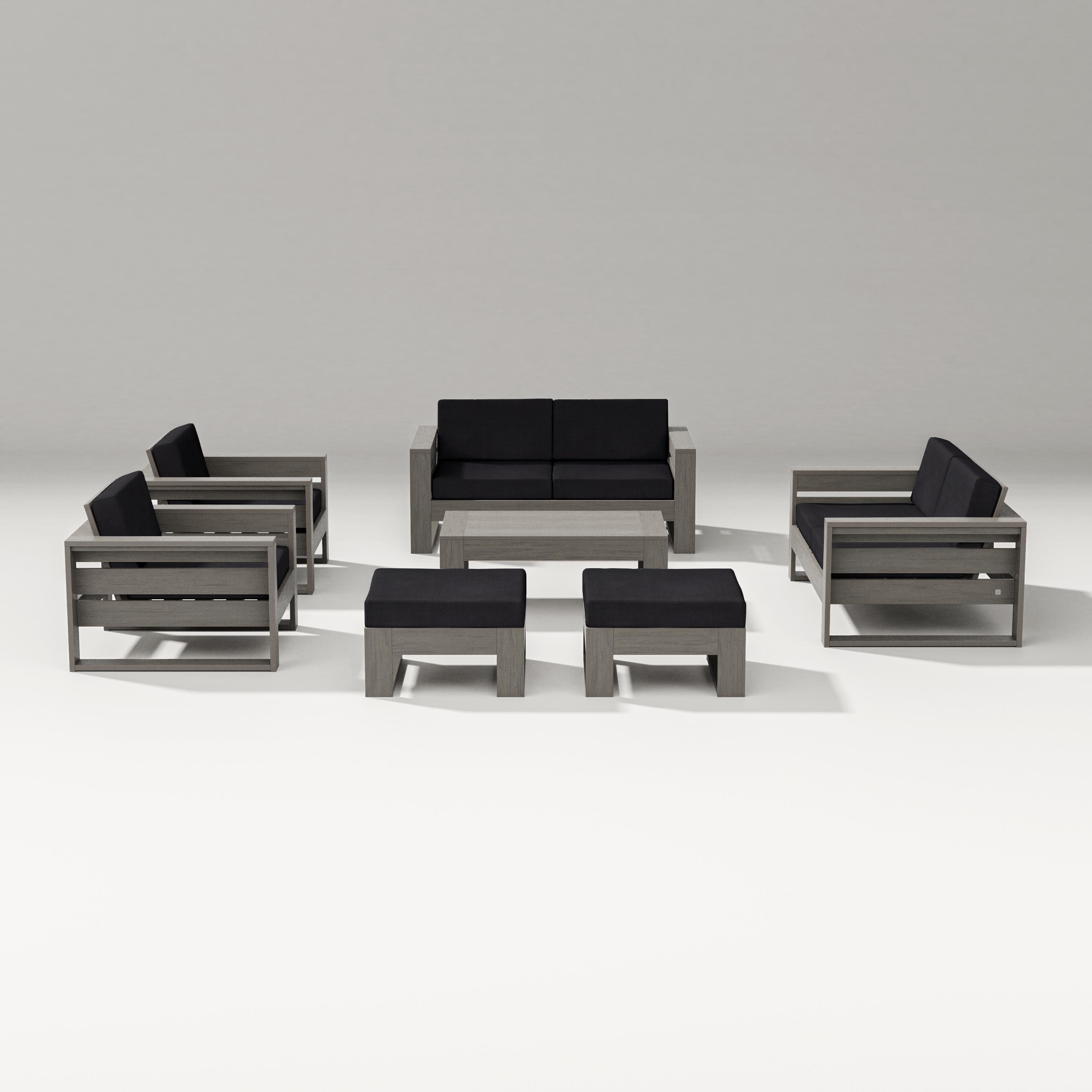 PW Designer Series Latitude 7-Piece Lounge Loveseat Set in Driftwood / Midnight Linen