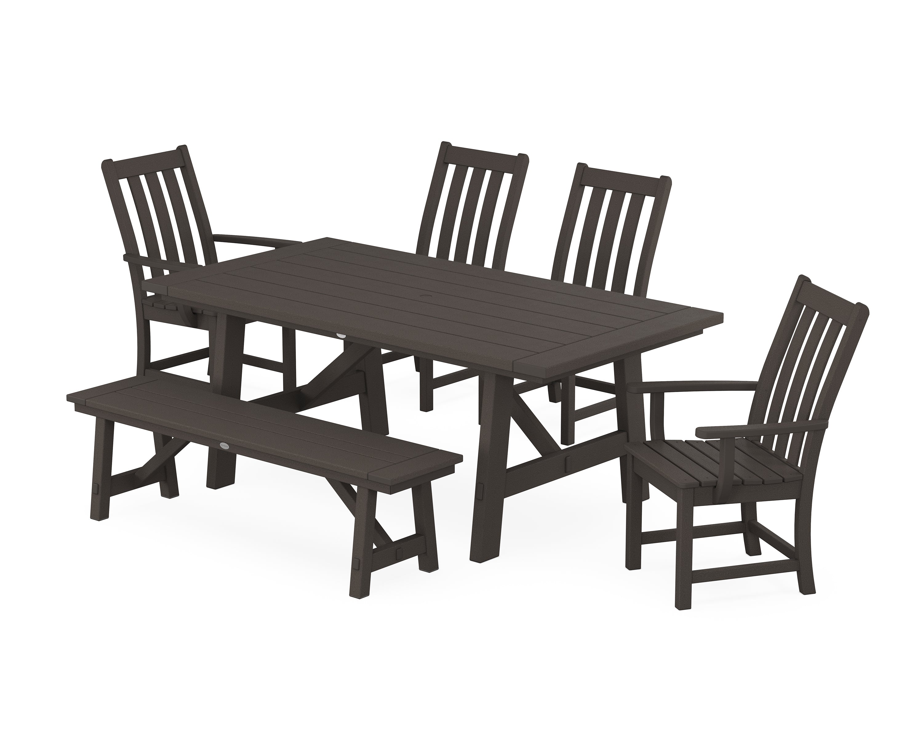 POLYWOOD® Vineyard 6-Piece Rustic Farmhouse Dining Set With Bench in Vintage Coffee