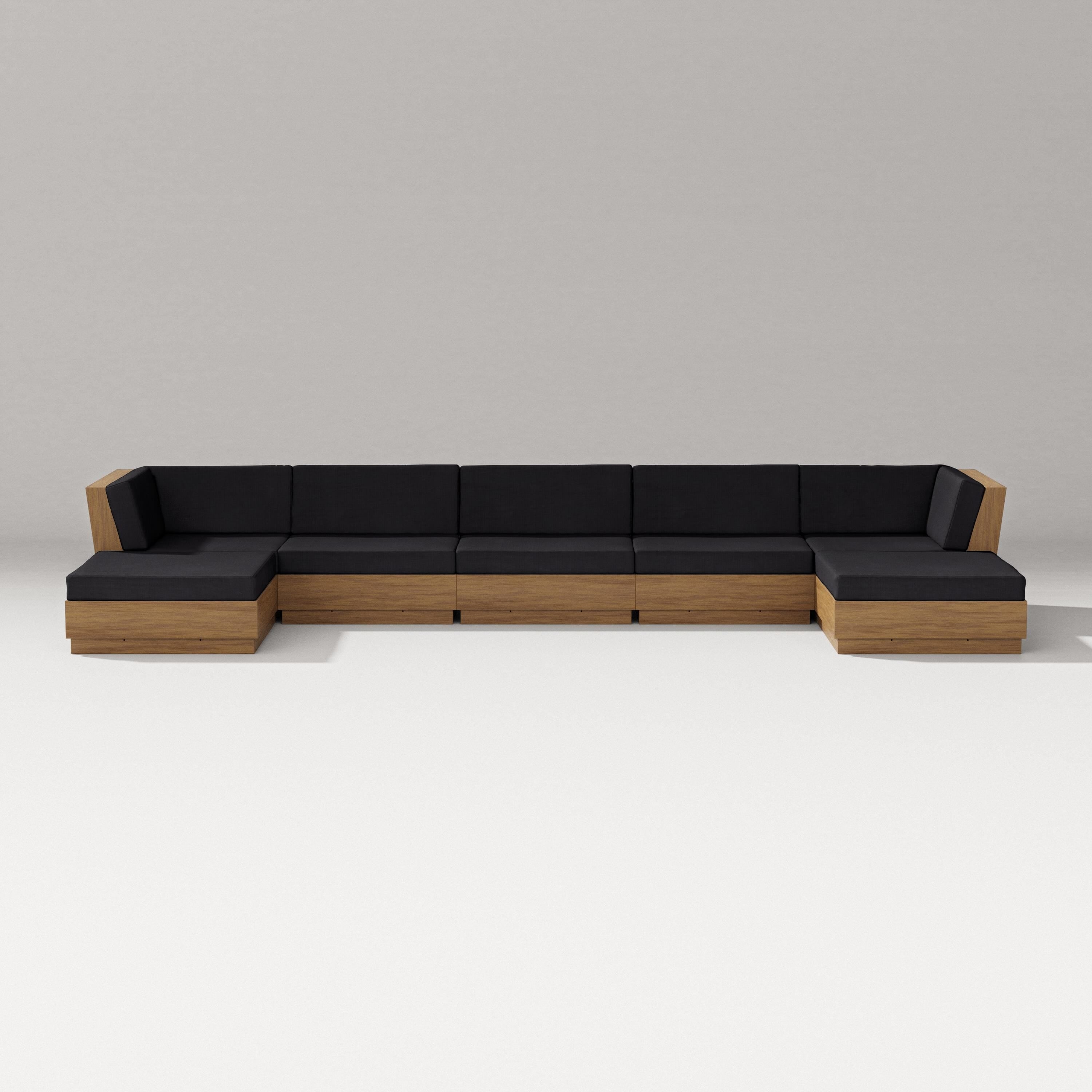 PW Designer Series Elevate 7-Piece Double Chaise Sectional in Natural / Midnight Linen