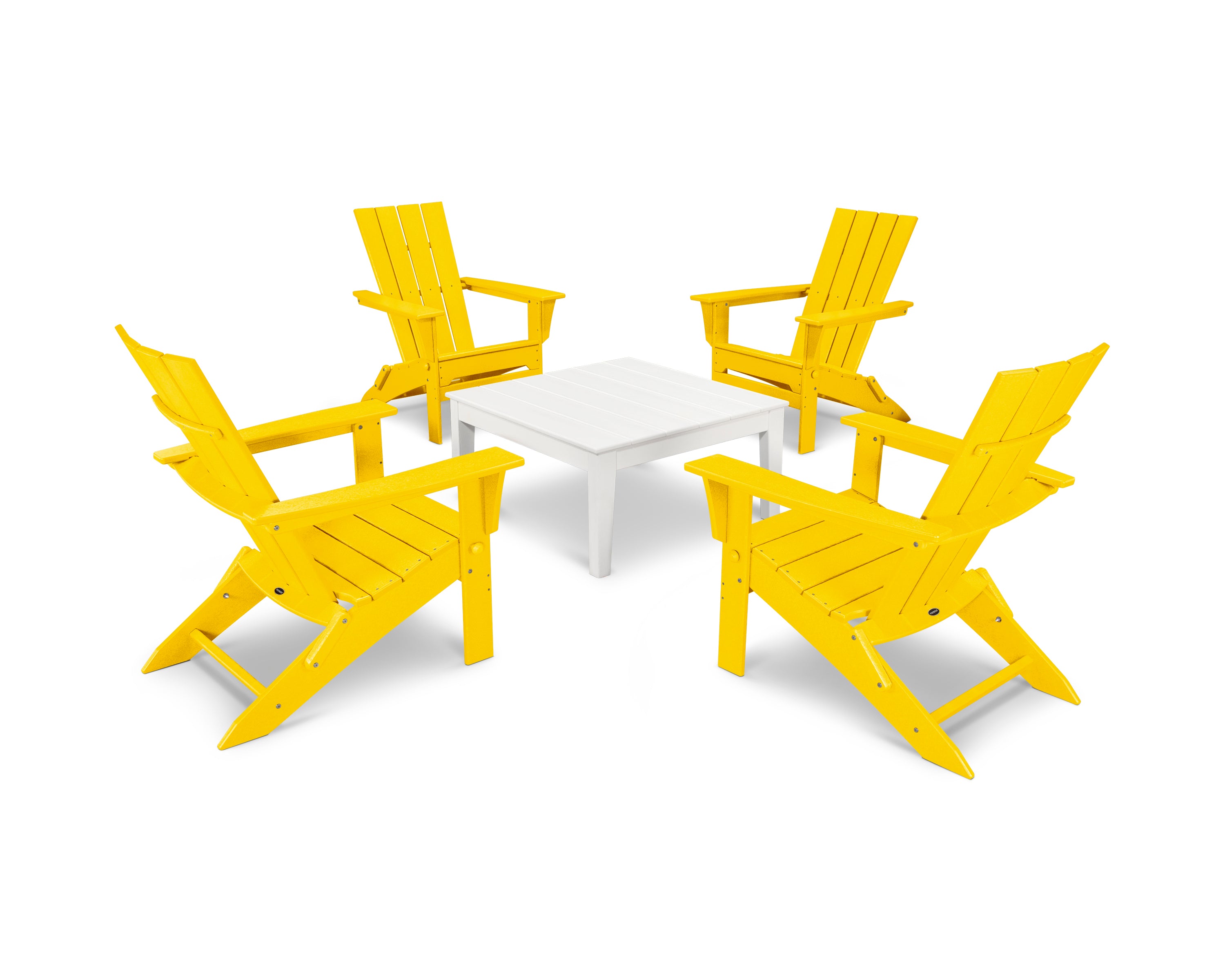 POLYWOOD Quattro Folding Chair 5-Piece Conversation Set in Lemon / White