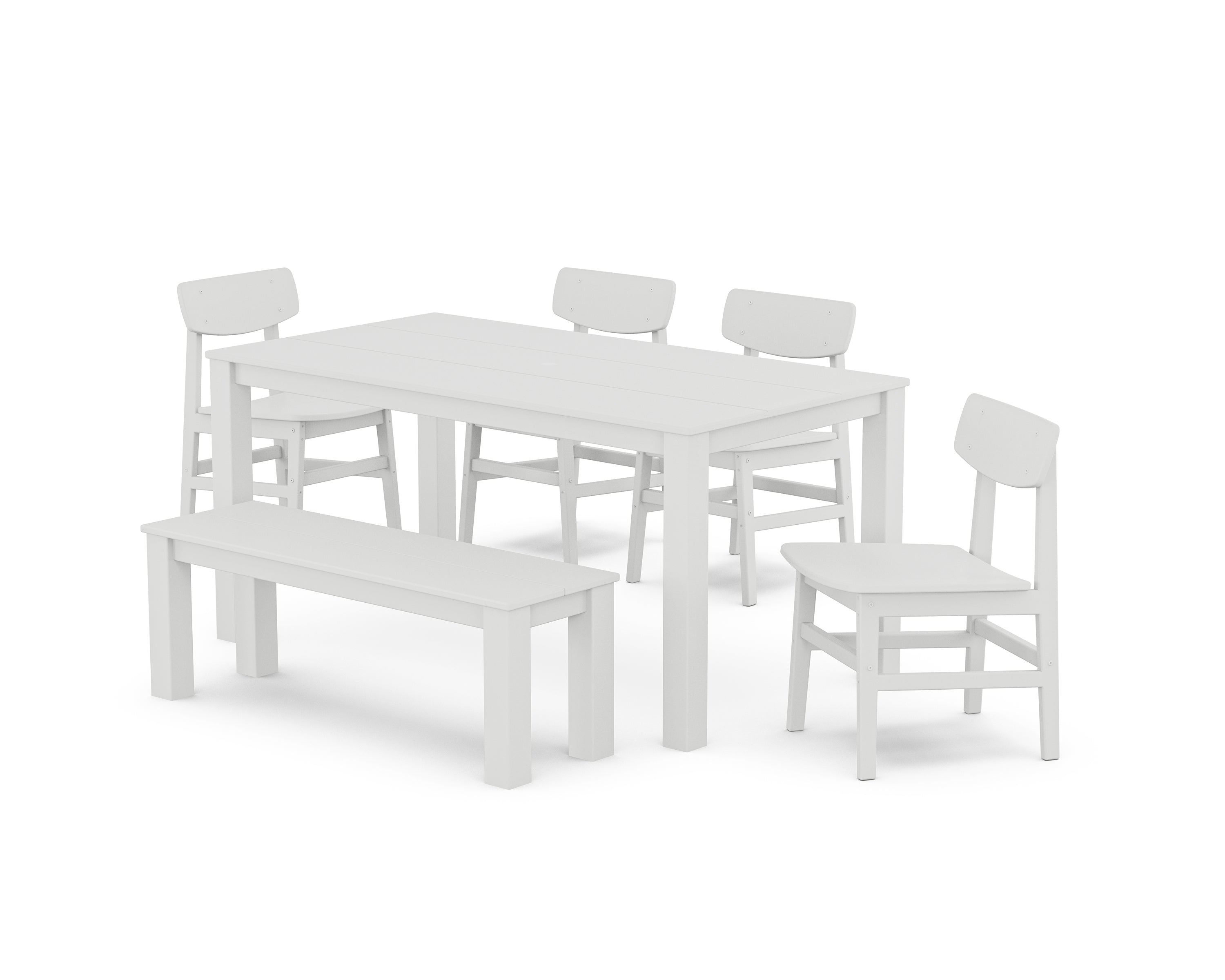 POLYWOOD Modern Studio Urban Chair 6-Piece Parsons Dining Set with Bench in White