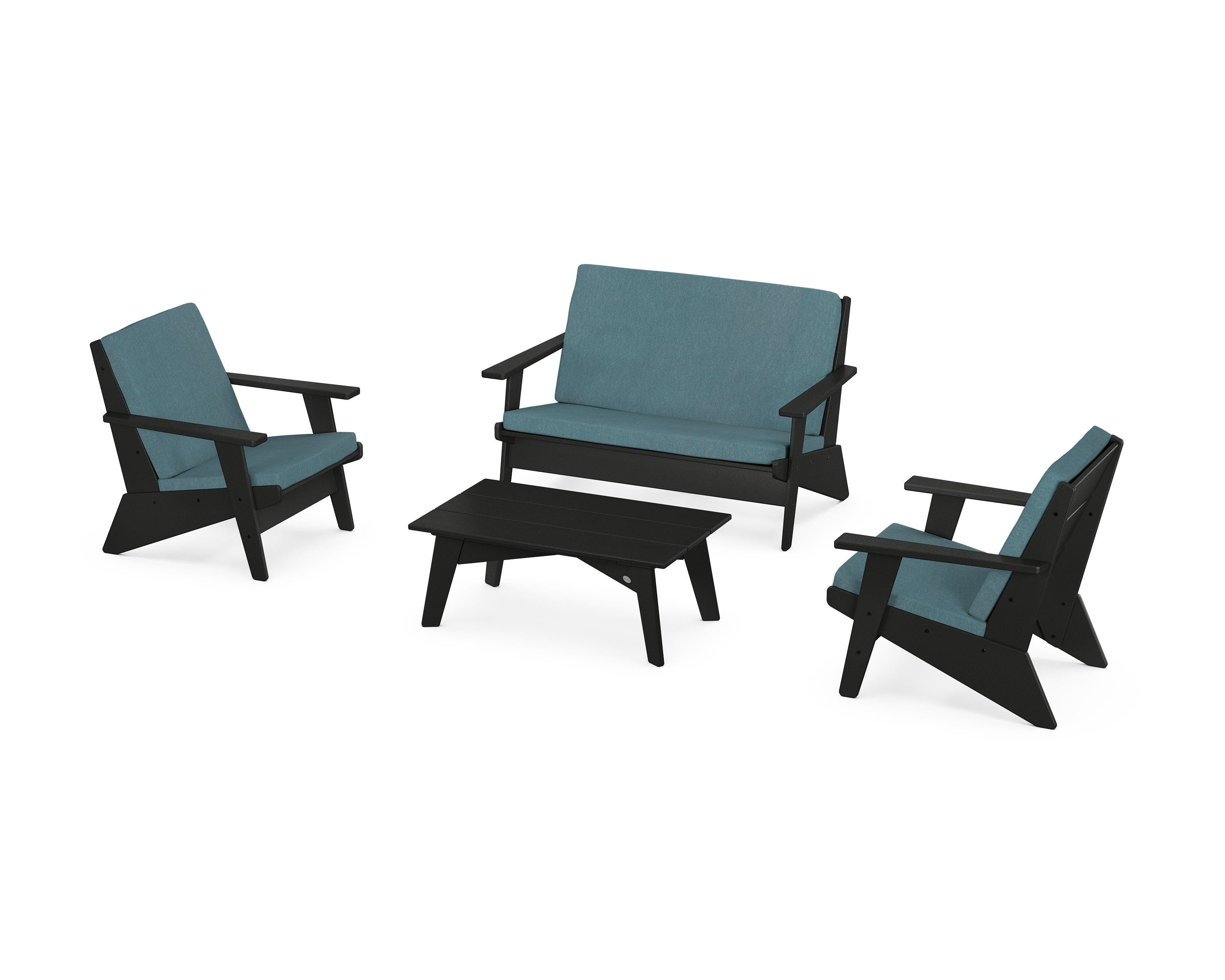 POLYWOOD Riviera Modern Lounge 4-Piece Set in Black / Ocean Teal
