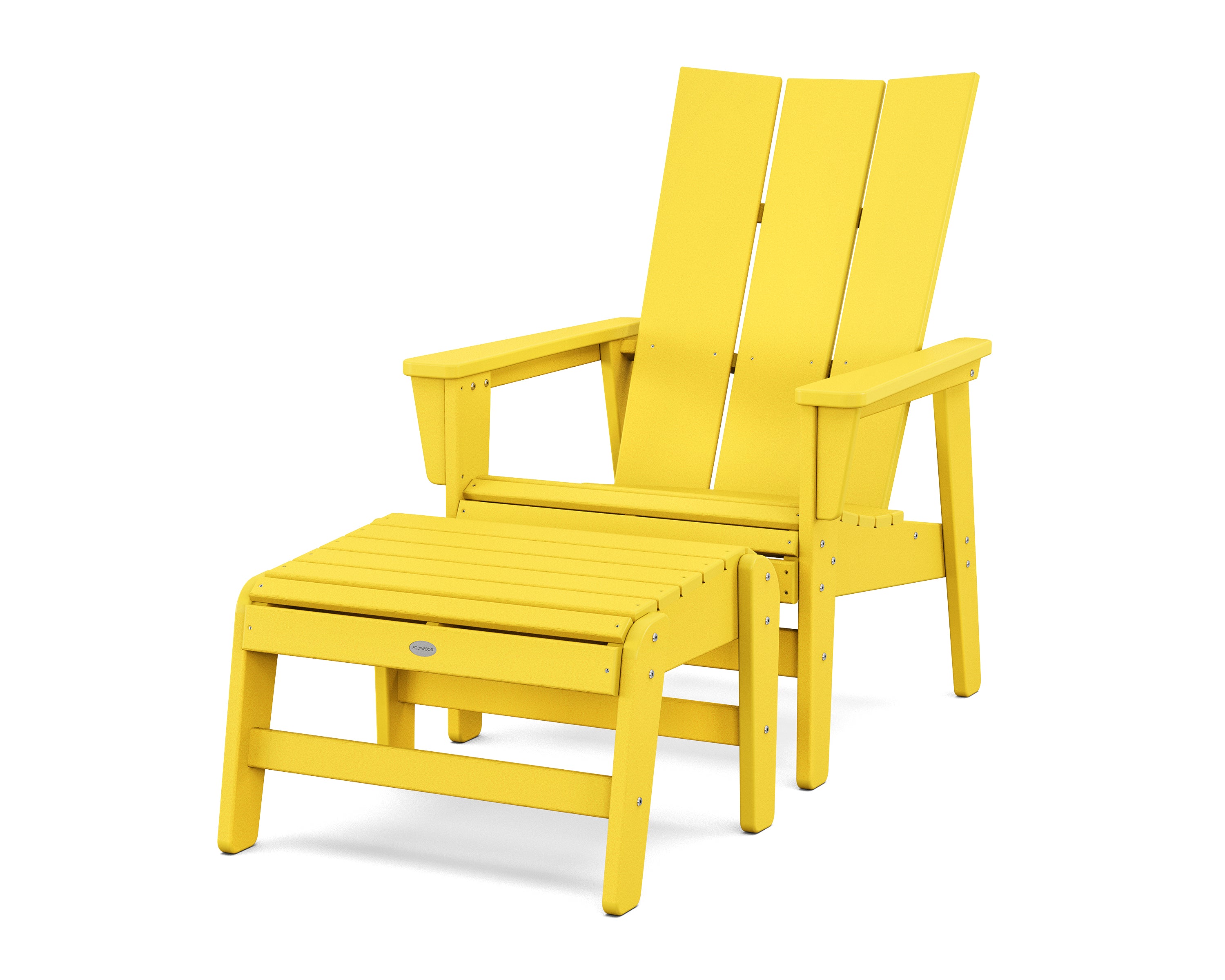 POLYWOOD Modern Grand Upright Adirondack Chair with Ottoman in Lemon