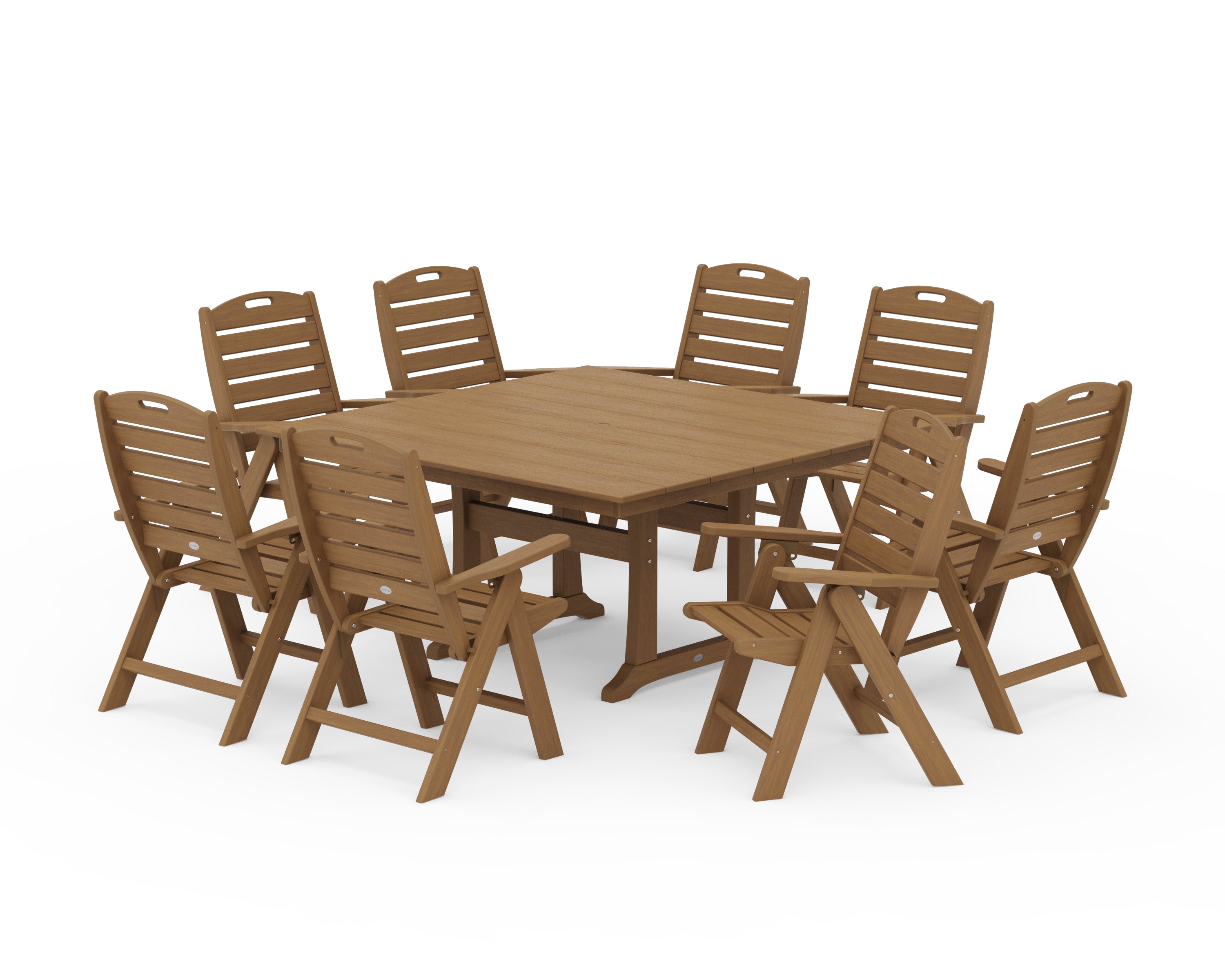 POLYWOOD Nautical Highback 9-Piece Square Farmhouse Dining Set with Trestle Legs in Natural