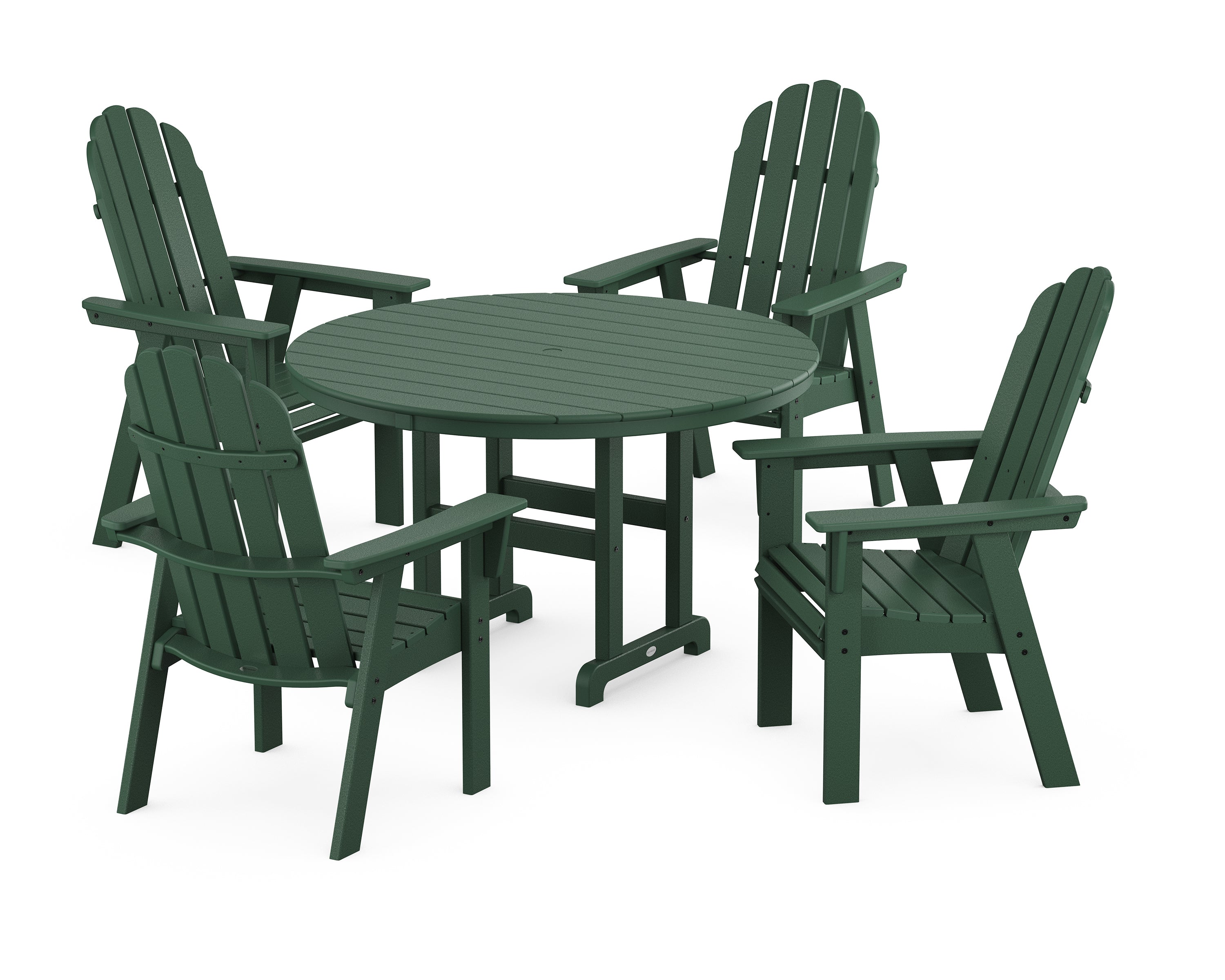 POLYWOOD® Vineyard Curveback Adirondack 5-Piece Round Farmhouse Dining Set in Green