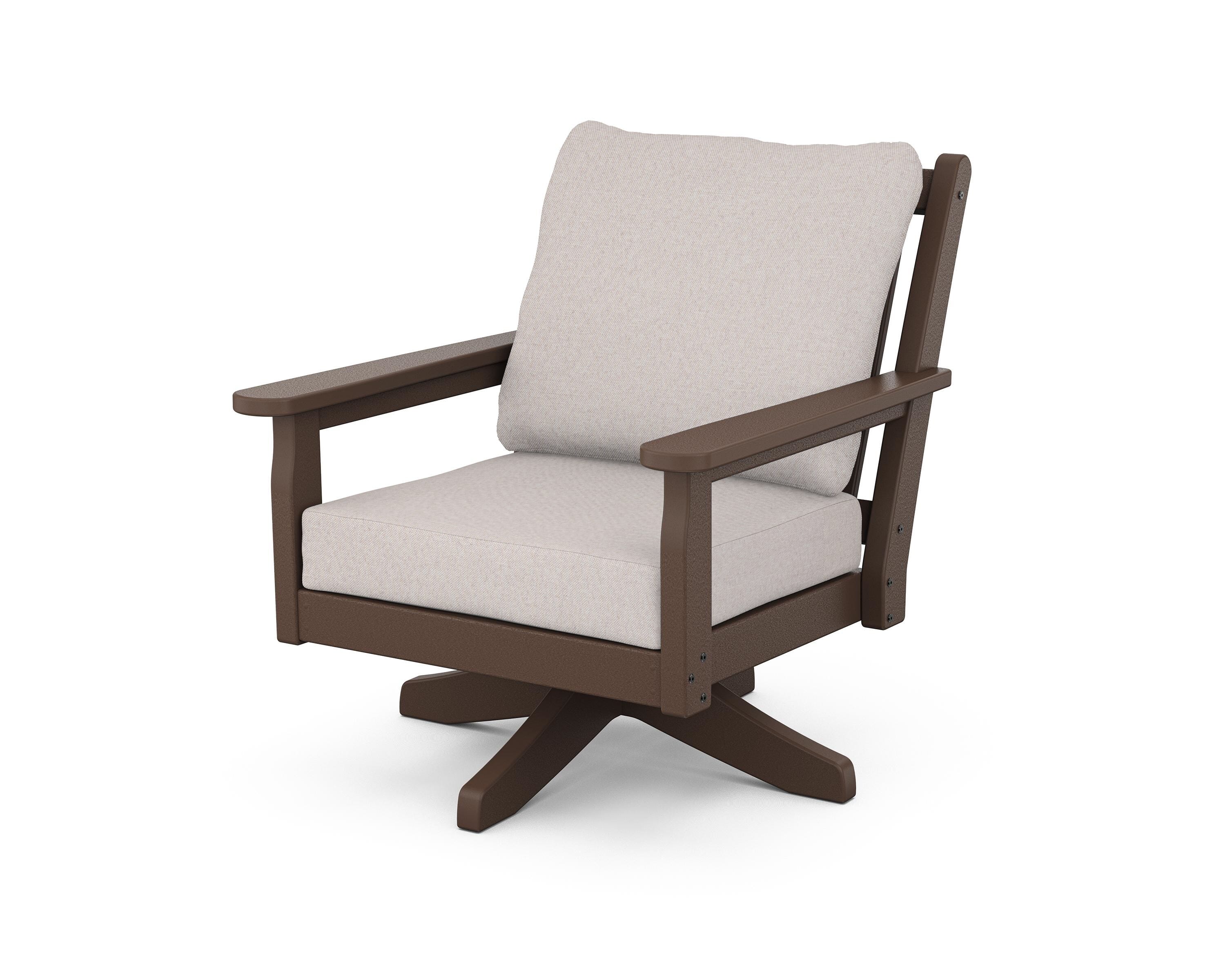 POLYWOOD Chippendale Deep Seating Swivel Chair in Mahogany / Dune Burlap