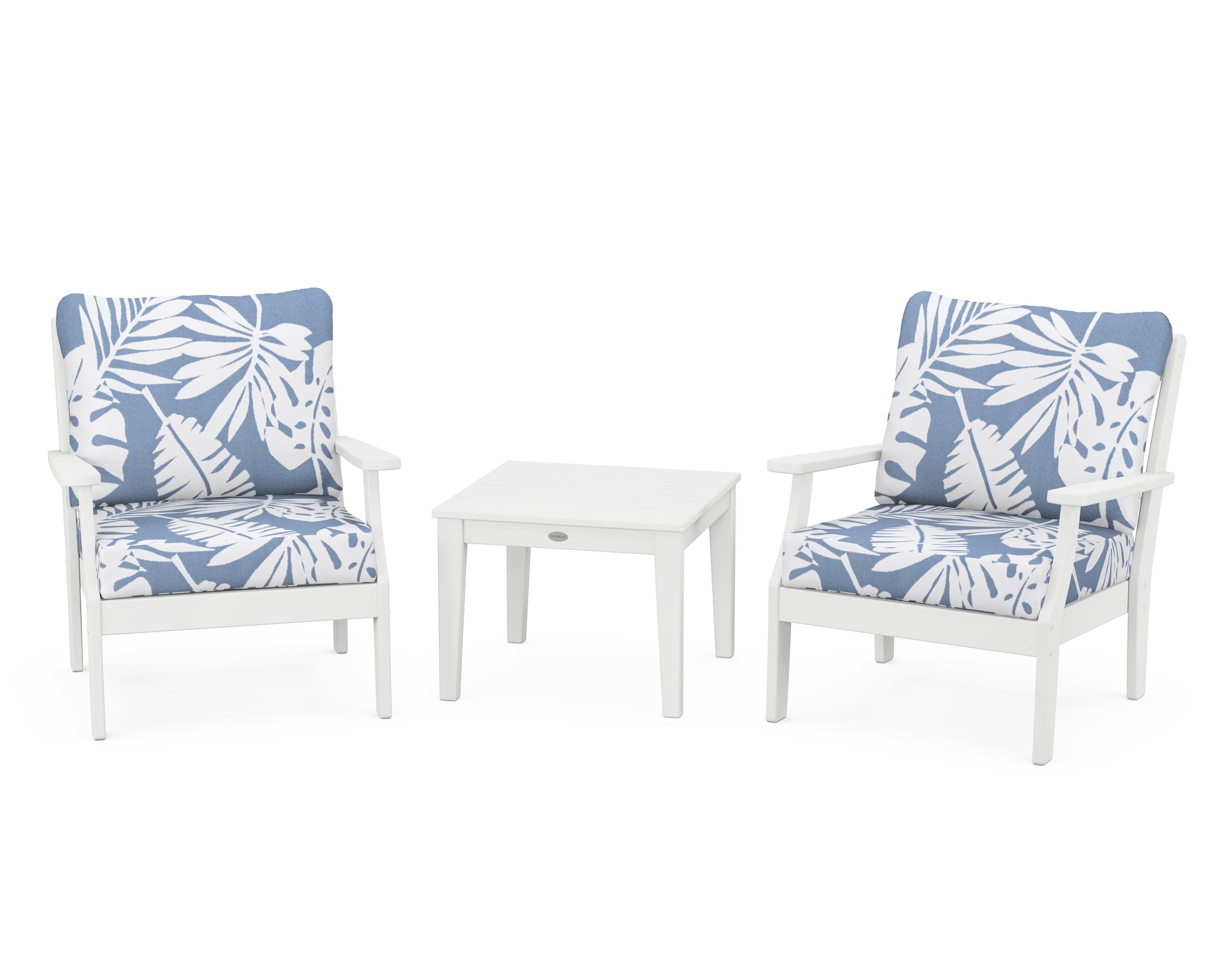 POLYWOOD Braxton 3-Piece Deep Seating Set in White / Leaf Sky Blue