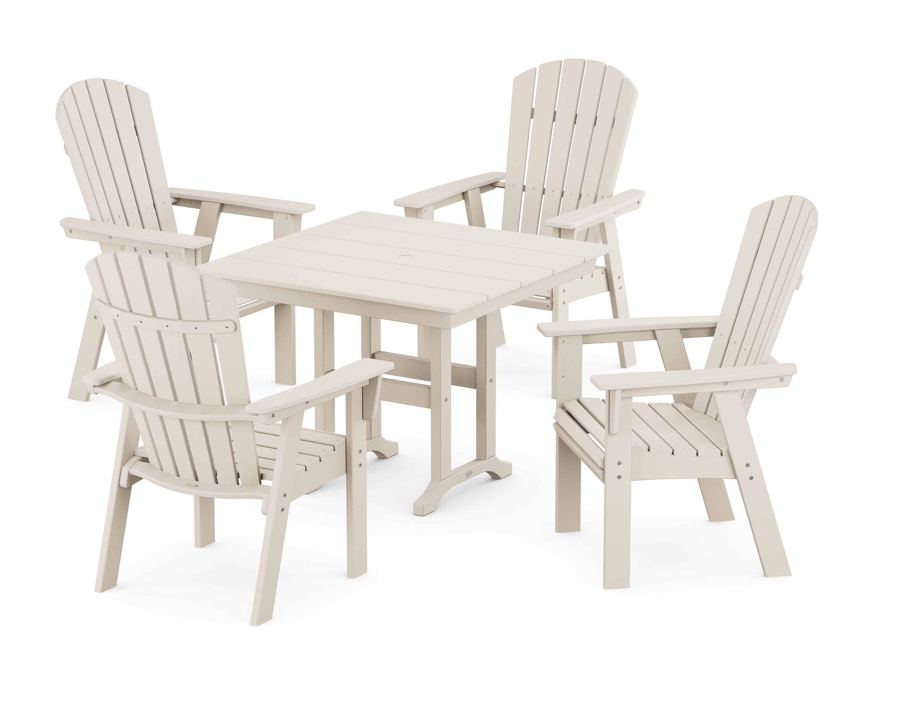 POLYWOOD® Nautical Curveback Adirondack 5-Piece Farmhouse Dining Set in Sand