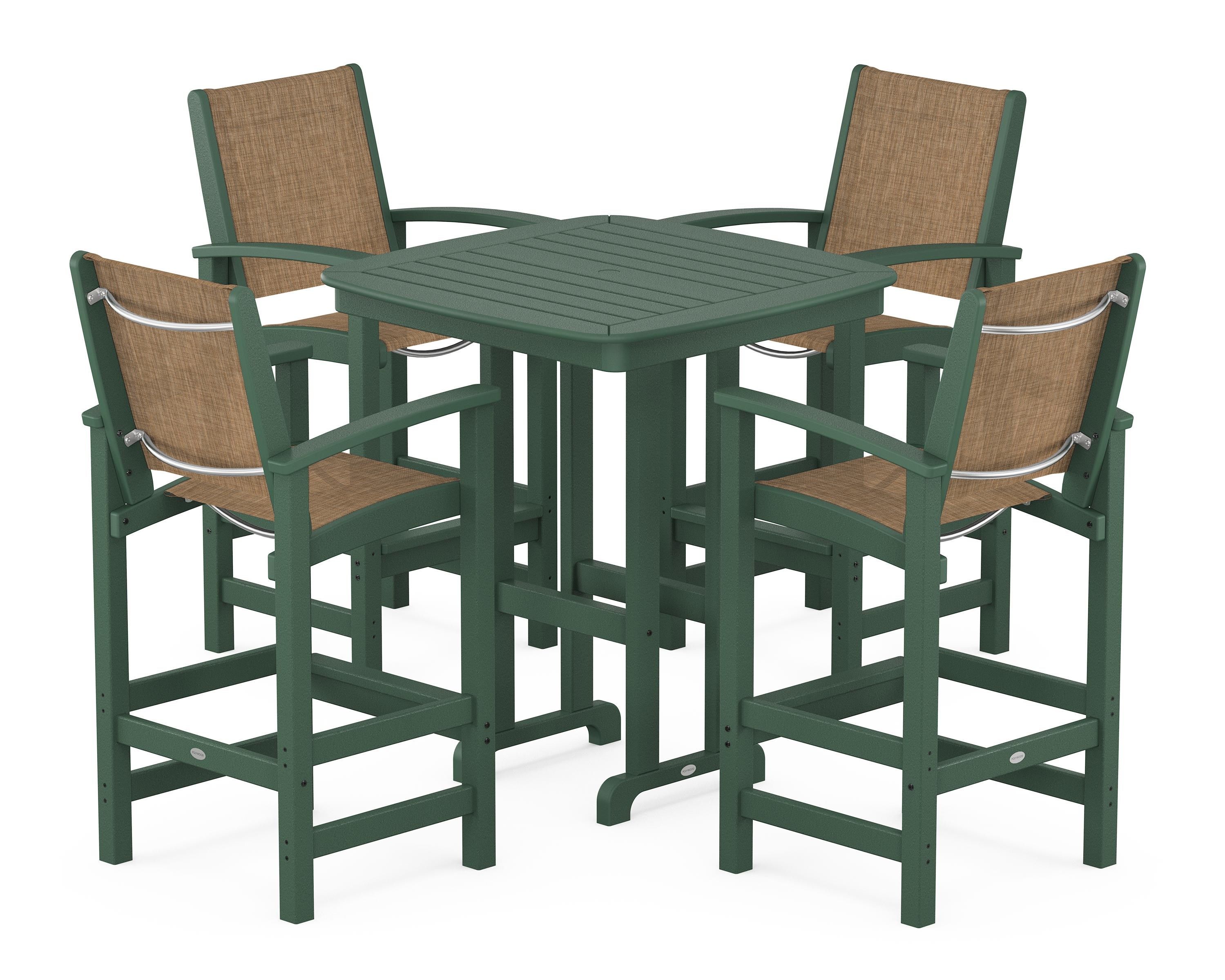 POLYWOOD Coastal 5-Piece Bar Set in Green / Burlap Sling