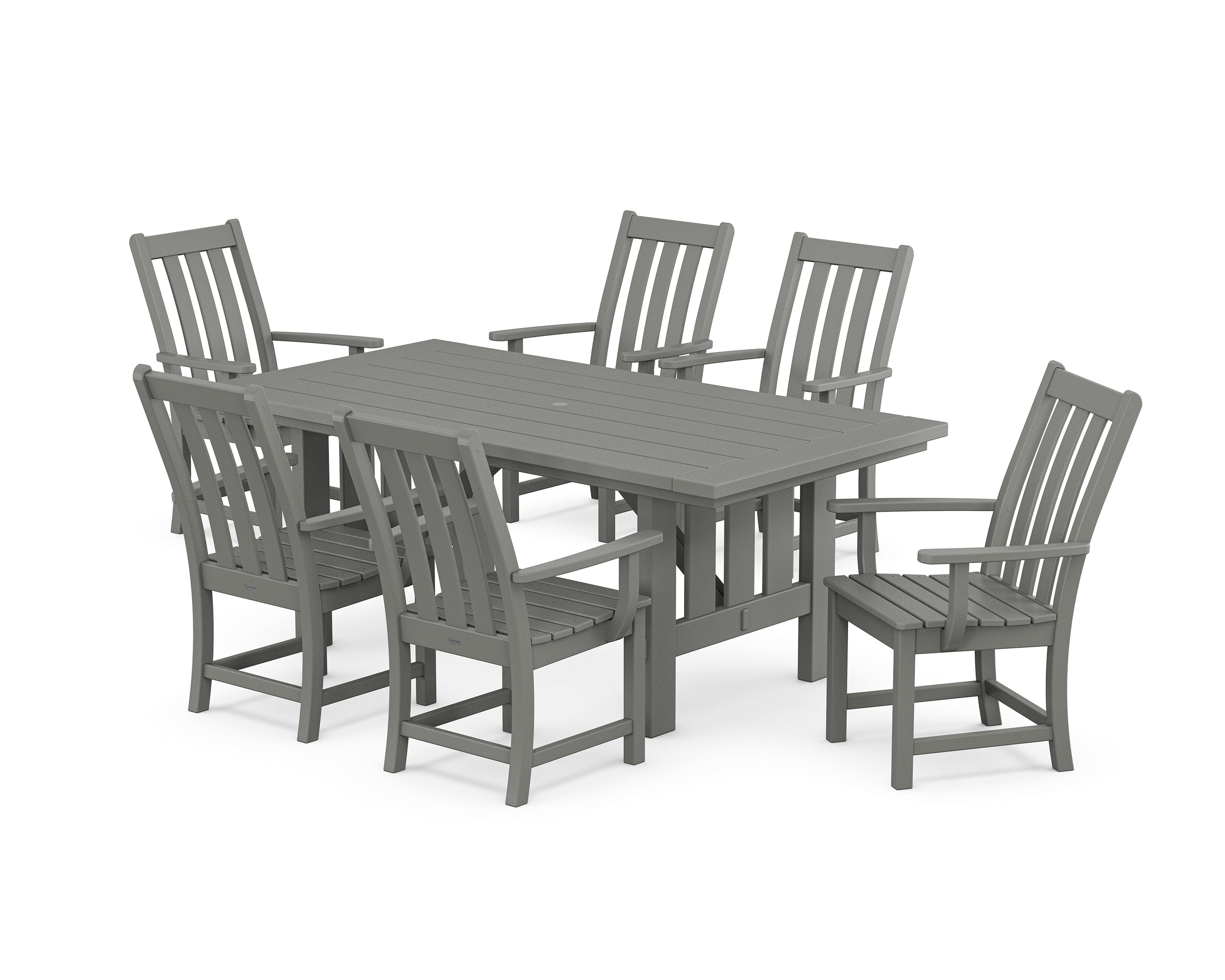 POLYWOOD Vineyard Arm Chair 7-Piece Mission Dining Set in Slate Grey