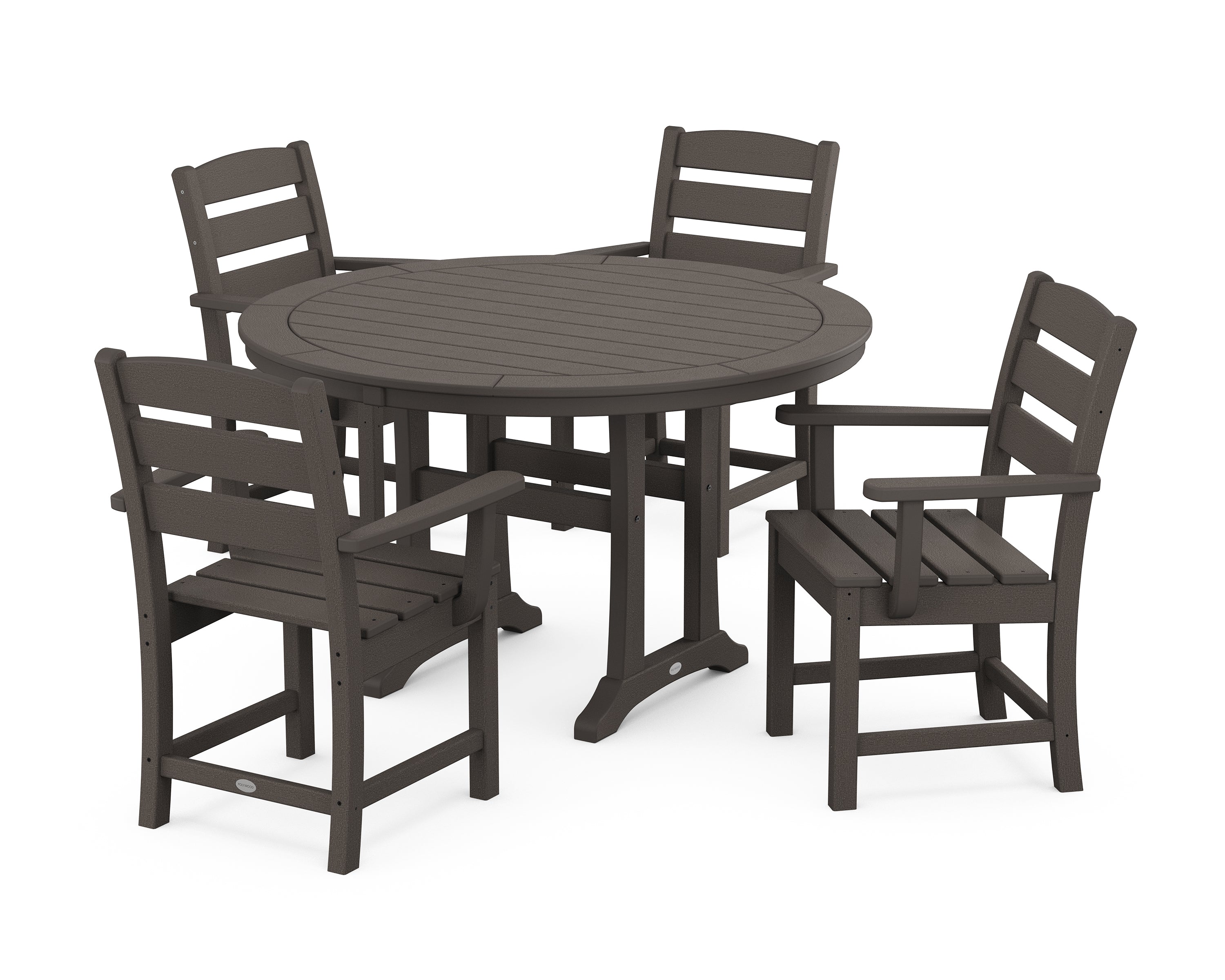 POLYWOOD® Lakeside 5-Piece Round Dining Set with Trestle Legs in Vintage Coffee