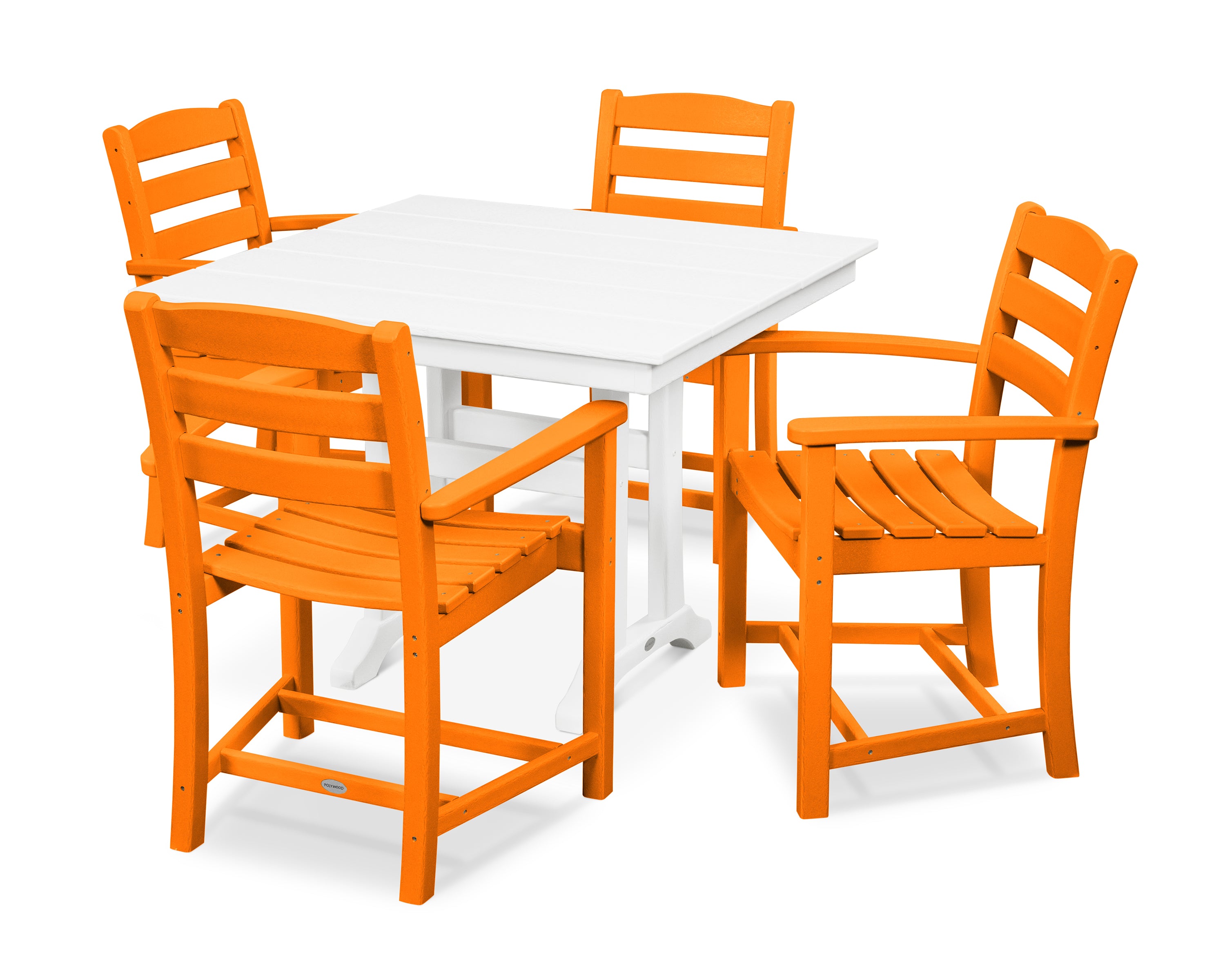 POLYWOOD® La Casa Café 5-Piece Farmhouse Trestle Arm Chair Dining Set in Tangerine / White