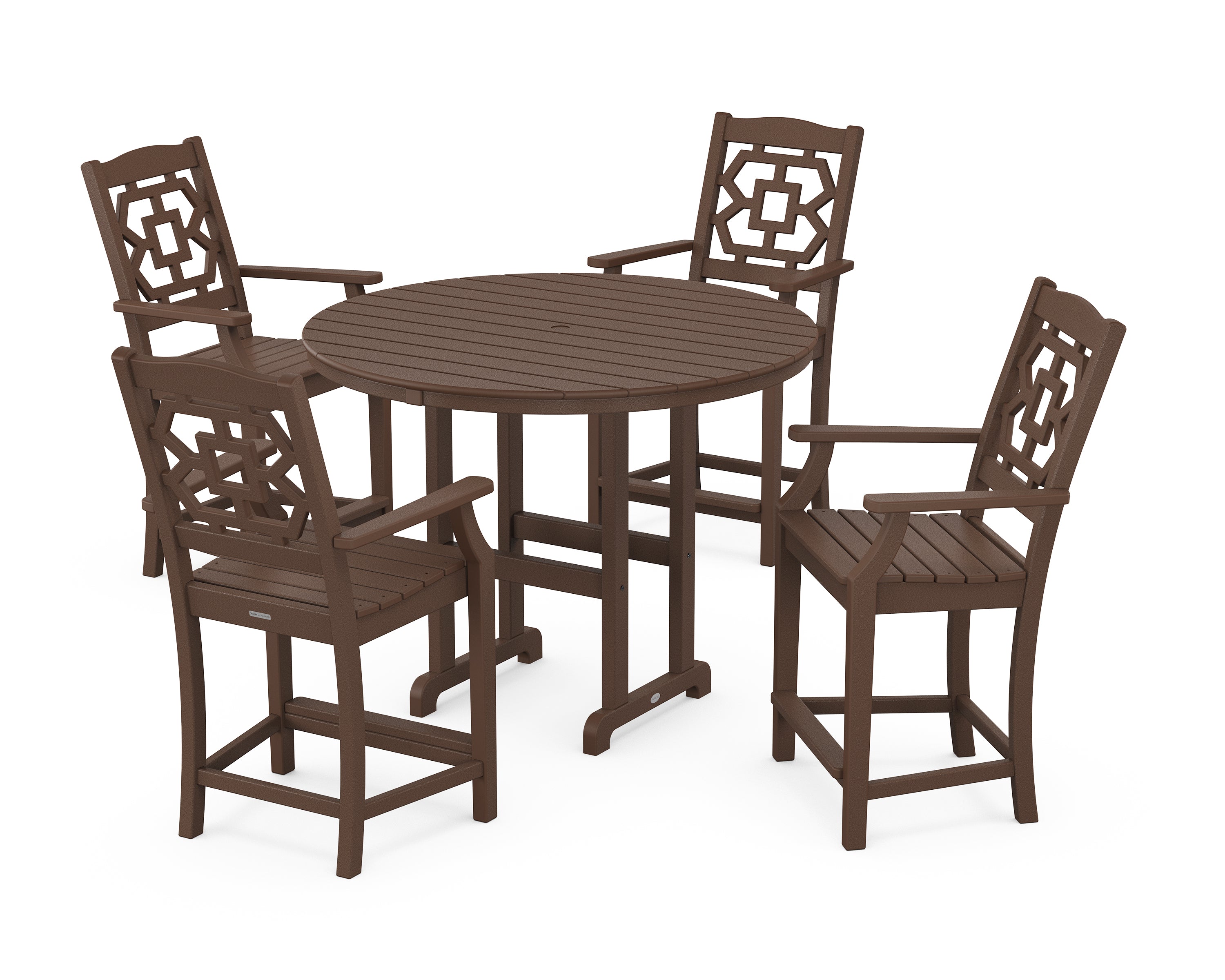 Martha Stewart by POLYWOOD® Chinoiserie 5-Piece Round Farmhouse Counter Set in Mahogany