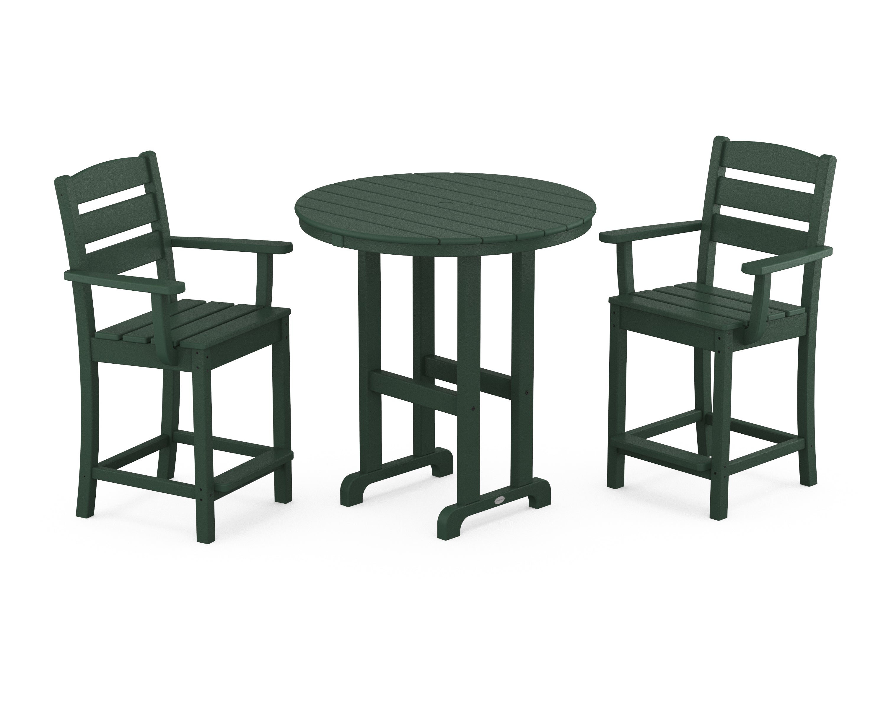 POLYWOOD® Lakeside 3-Piece Round Farmhouse Arm Chair Counter Set in Green