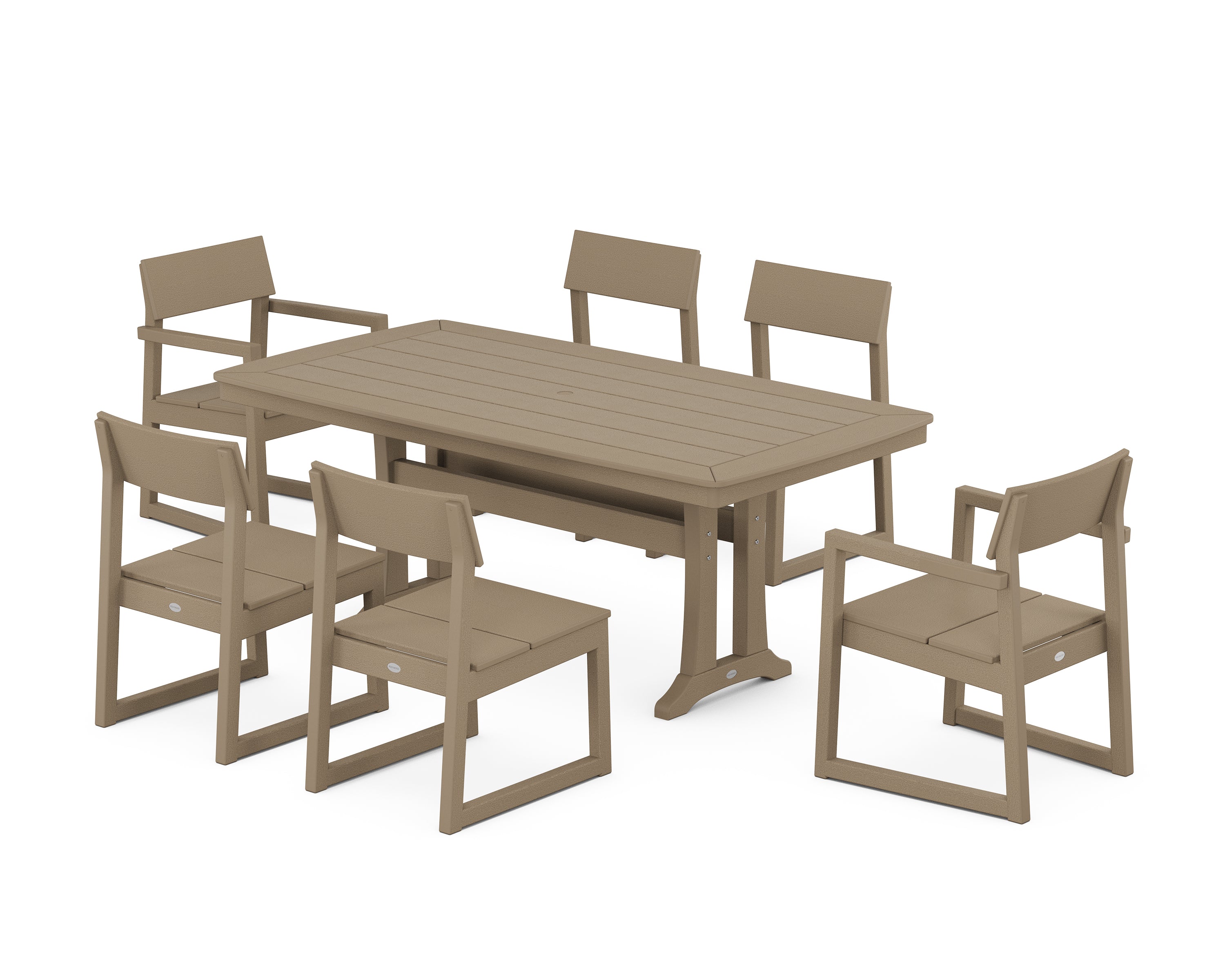 POLYWOOD EDGE 7-Piece Dining Set with Trestle Legs in Vintage Sahara
