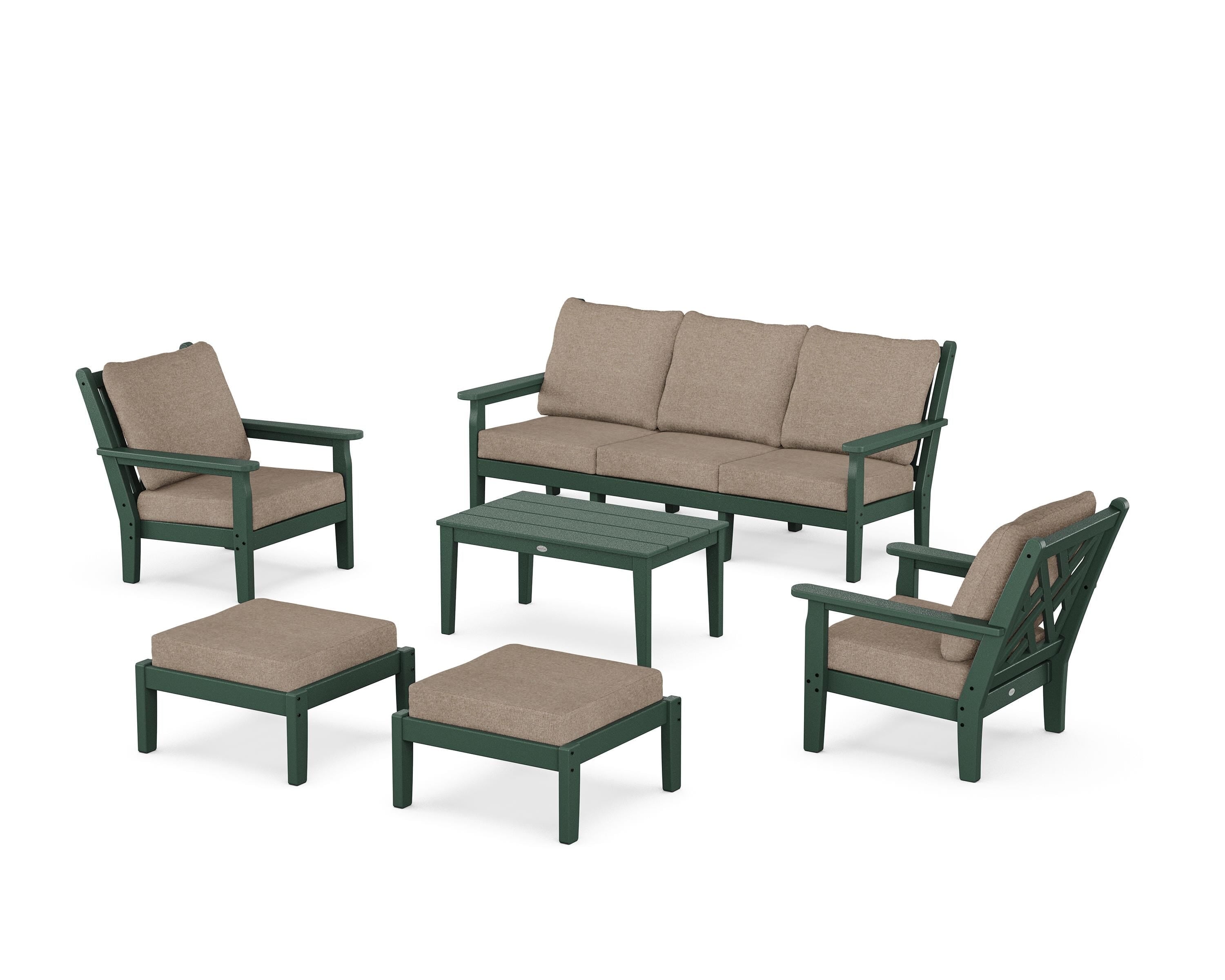POLYWOOD Chippendale 6-Piece Lounge Sofa Set in Green / Spiced Burlap