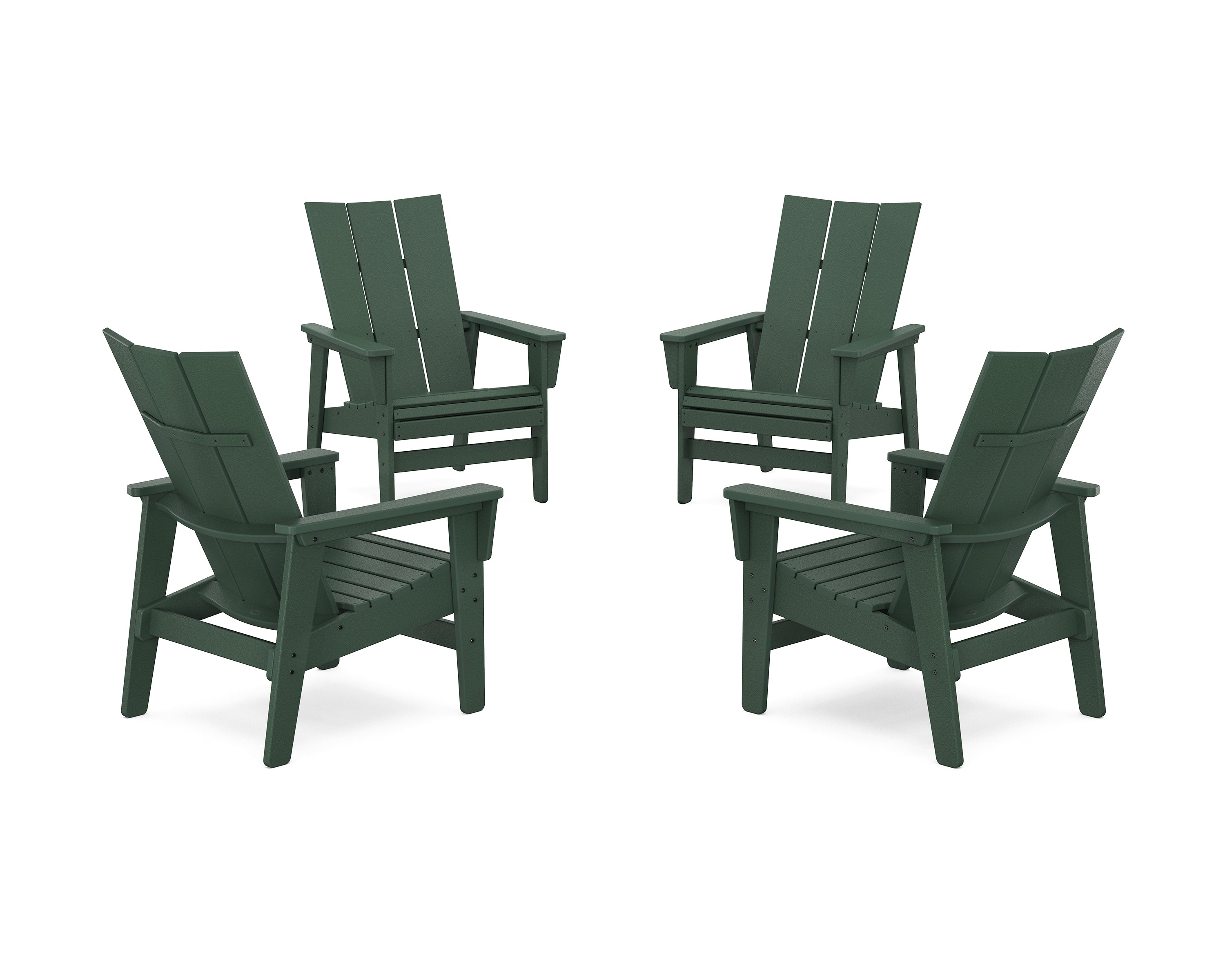 POLYWOOD 4-Piece Modern Grand Upright Adirondack Chair Conversation Set in Green
